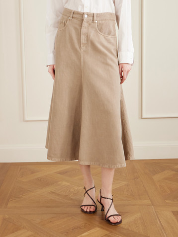 Brunello Cucinelli Cotton and linen-blend twill midi skirt