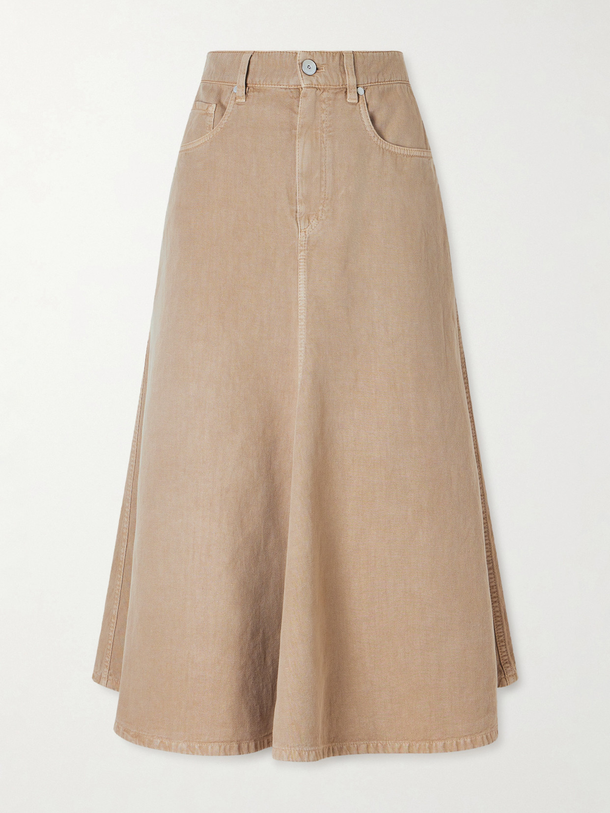 Brunello Cucinelli Cotton And Linen-blend Twill Midi Skirt In Brown