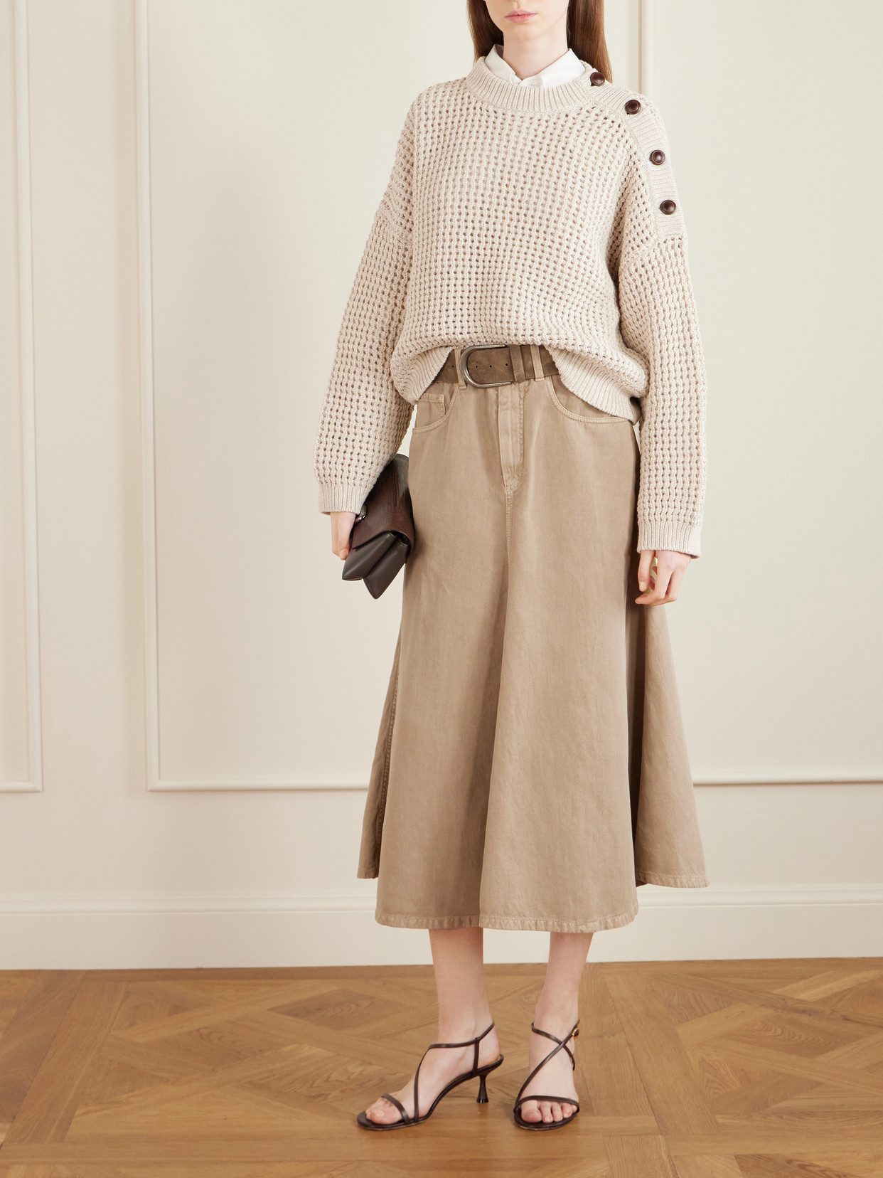Cotton And Linen-Blend Twill Midi