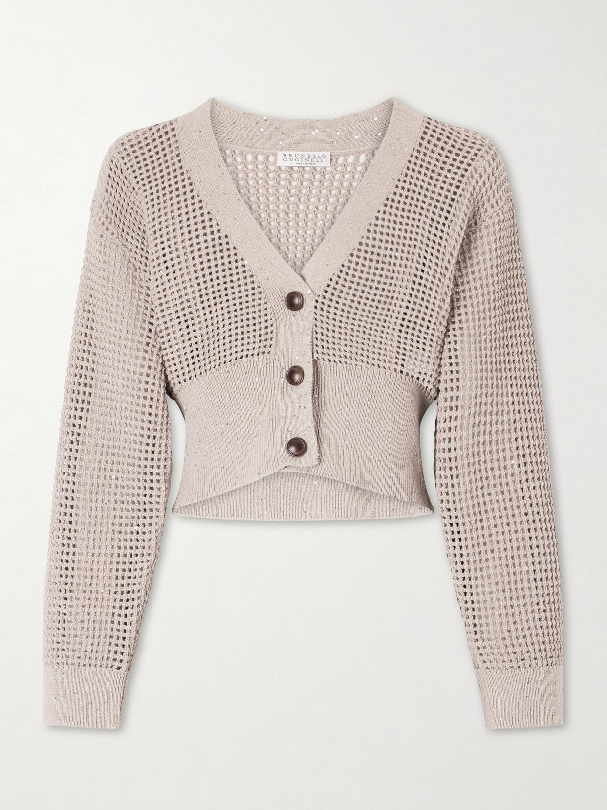 Brunello Cucinelli Sequin-embellished Open-knit Cotton-blend Cardigan In Neutral