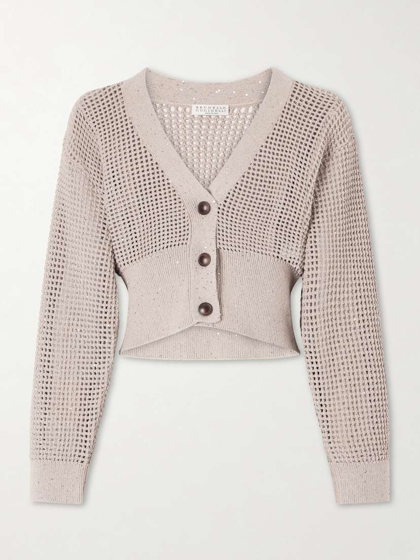 Brunello Cucinelli Sequin-embellished Open-knit Cotton-blend Cardigan