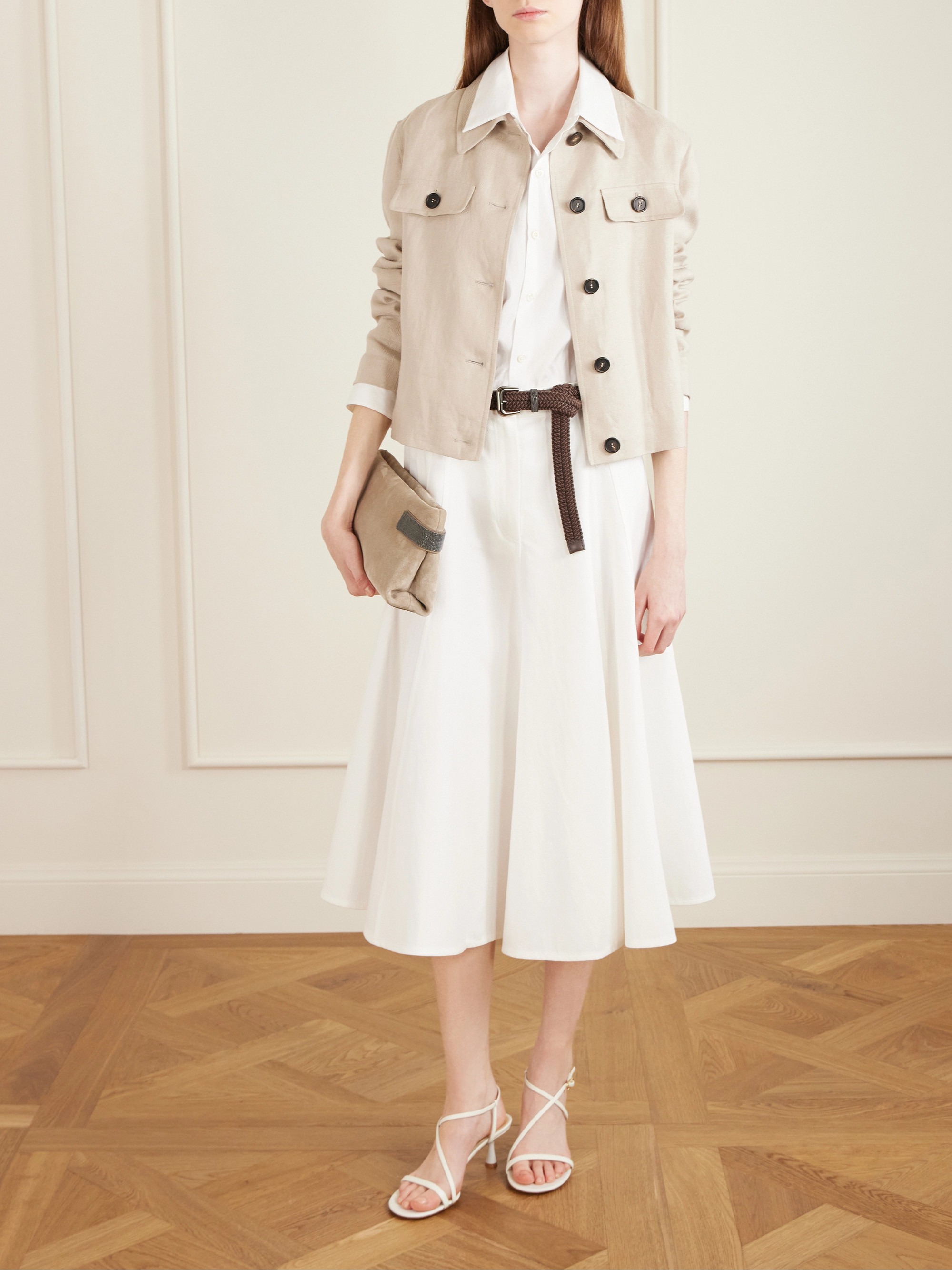 Brunello Cucinelli Cotton-blend twill midi skirt