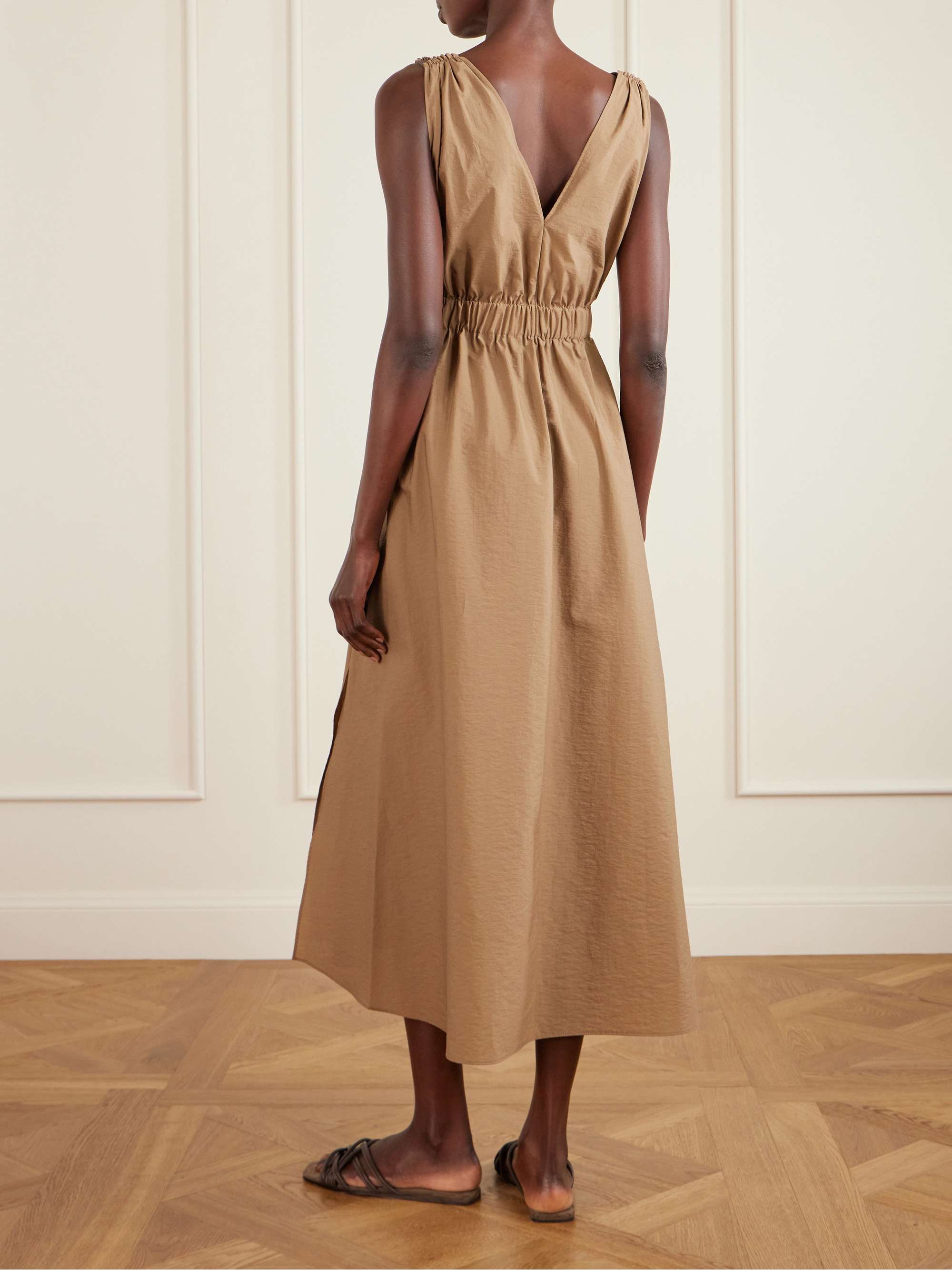 BRUNELLO CUCINELLI Belted cotton-blend poplin midi dress