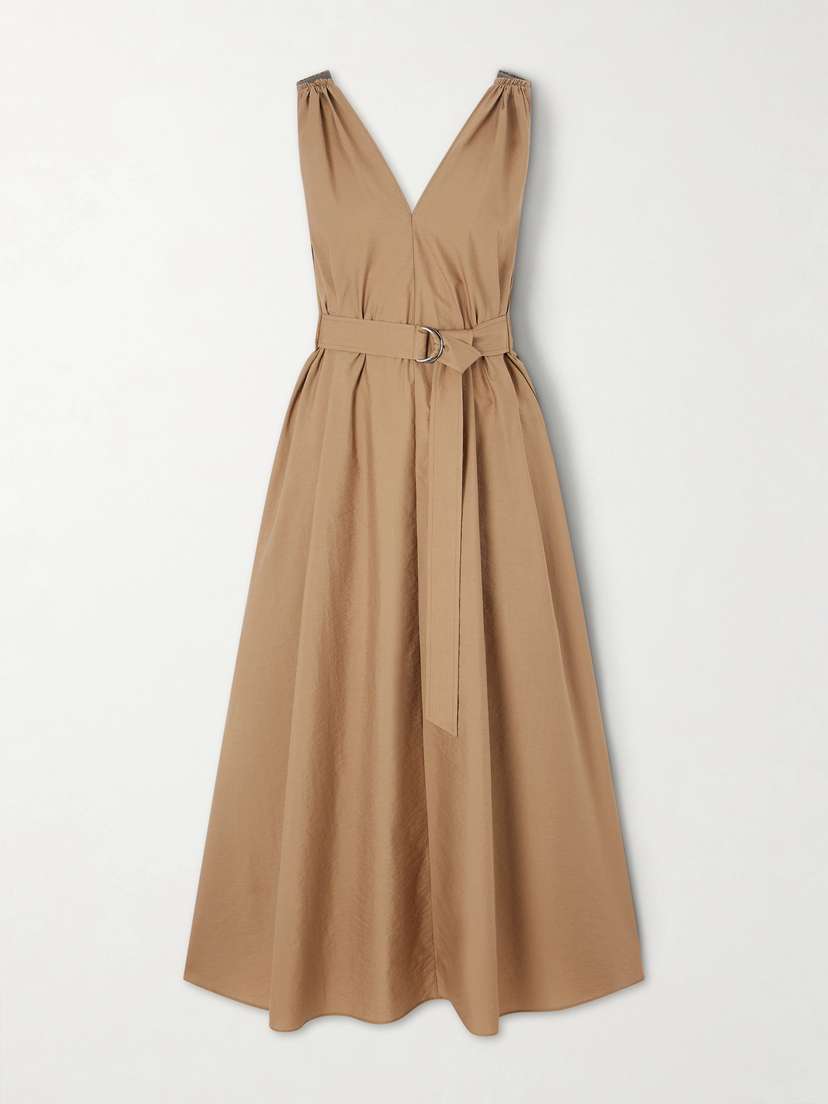 Brunello Cucinelli — Belted cotton-blend poplin midi dress