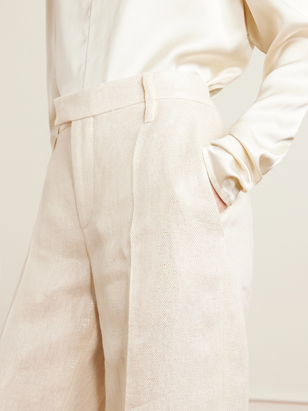 Brunello Cucinelli Women Wide-leg Tailored Linen Trousers In Neutral