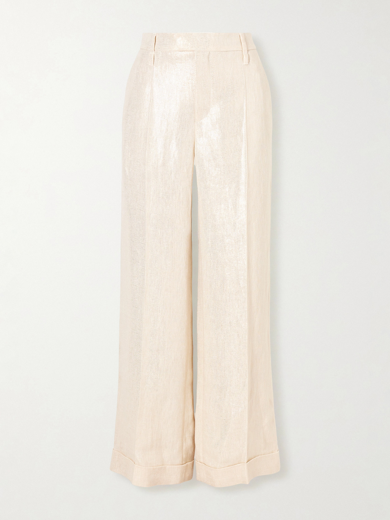 Brunello Cucinelli Metallic Linen Wide-leg Pants In Neutral