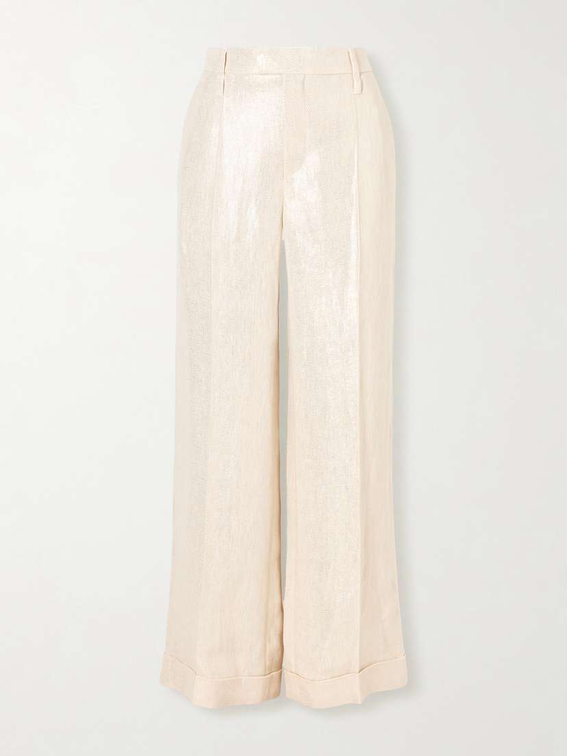 Brunello Cucinelli Metallic Linen Wide-leg Pants