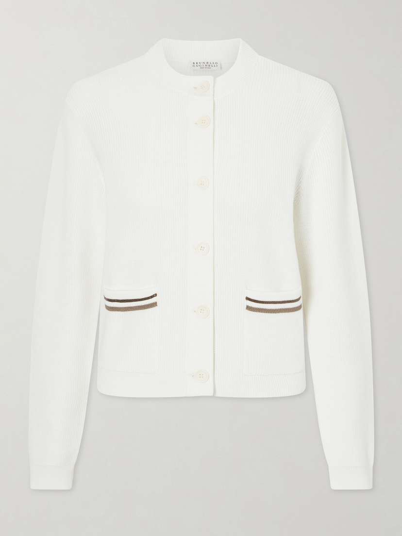 Brunello Cucinelli Bead-embellished Ribbed Cotton Cardigan
