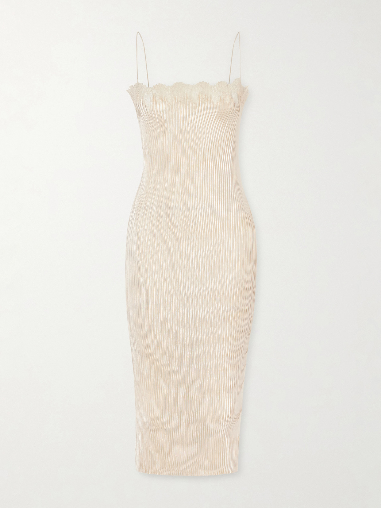 Fforme Lumi Lace-trimmed Plissé Midi Dress In Pink