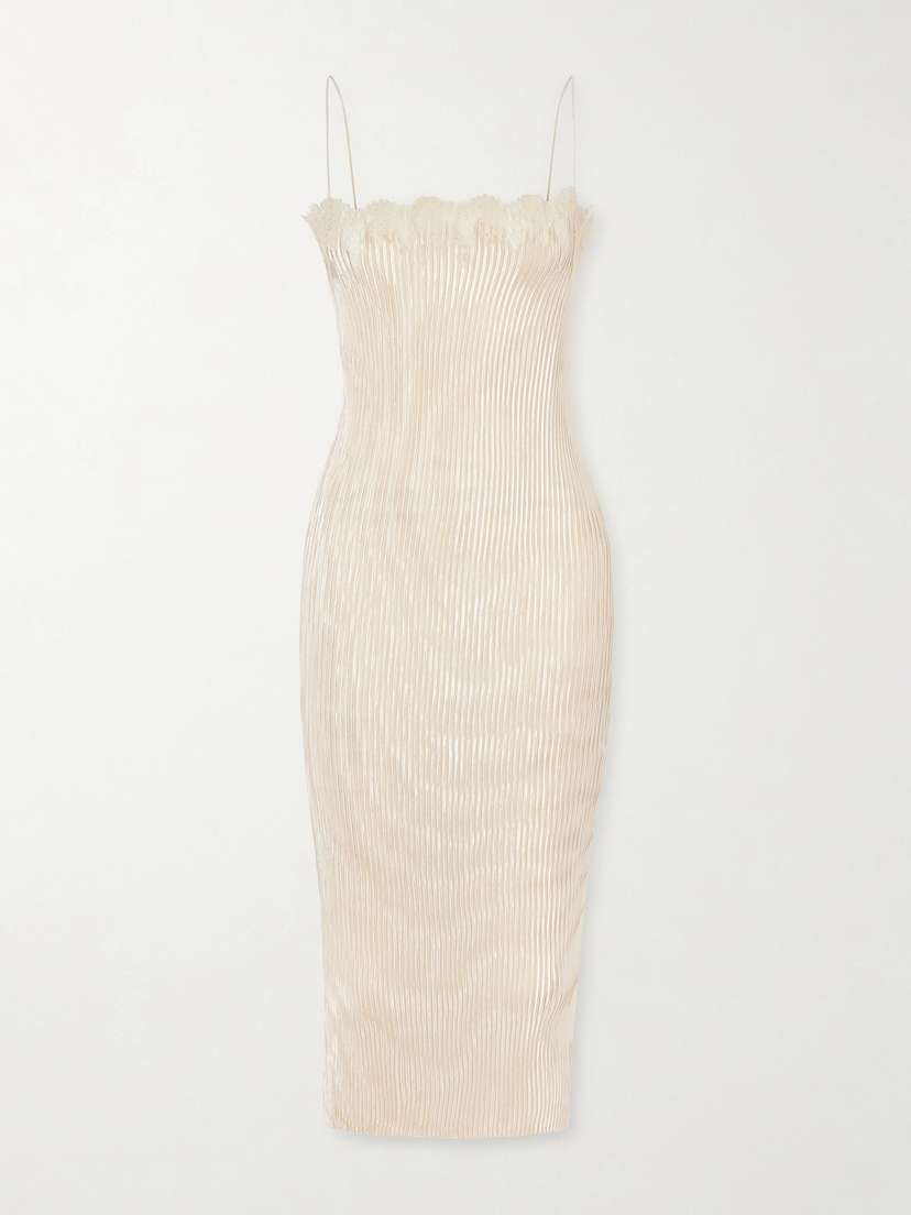 FFORME Lumi Lace-trimmed Plissé Midi Dress