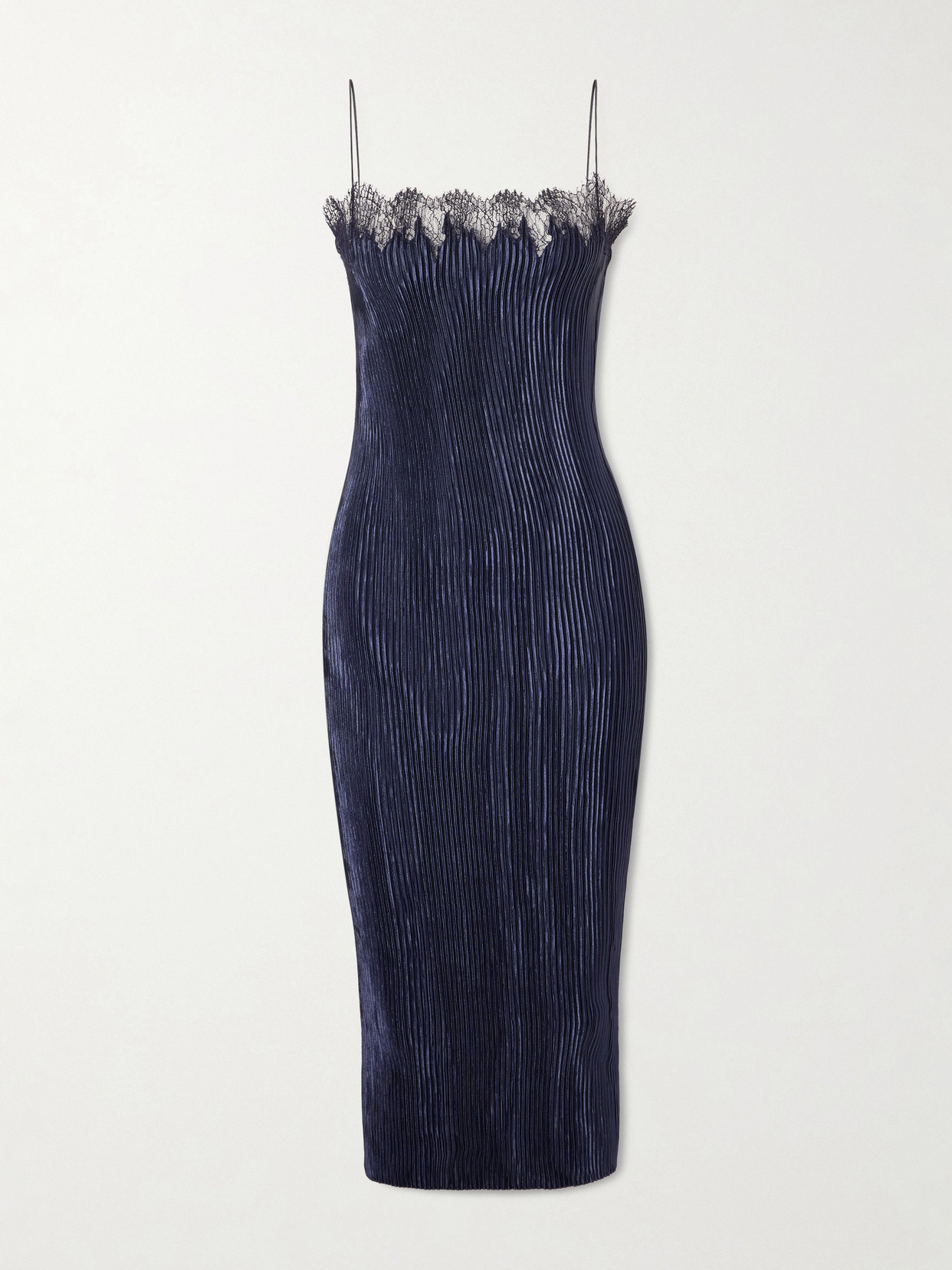 Fforme Lumi Lace-trimmed Plissé Midi Dress In Blue