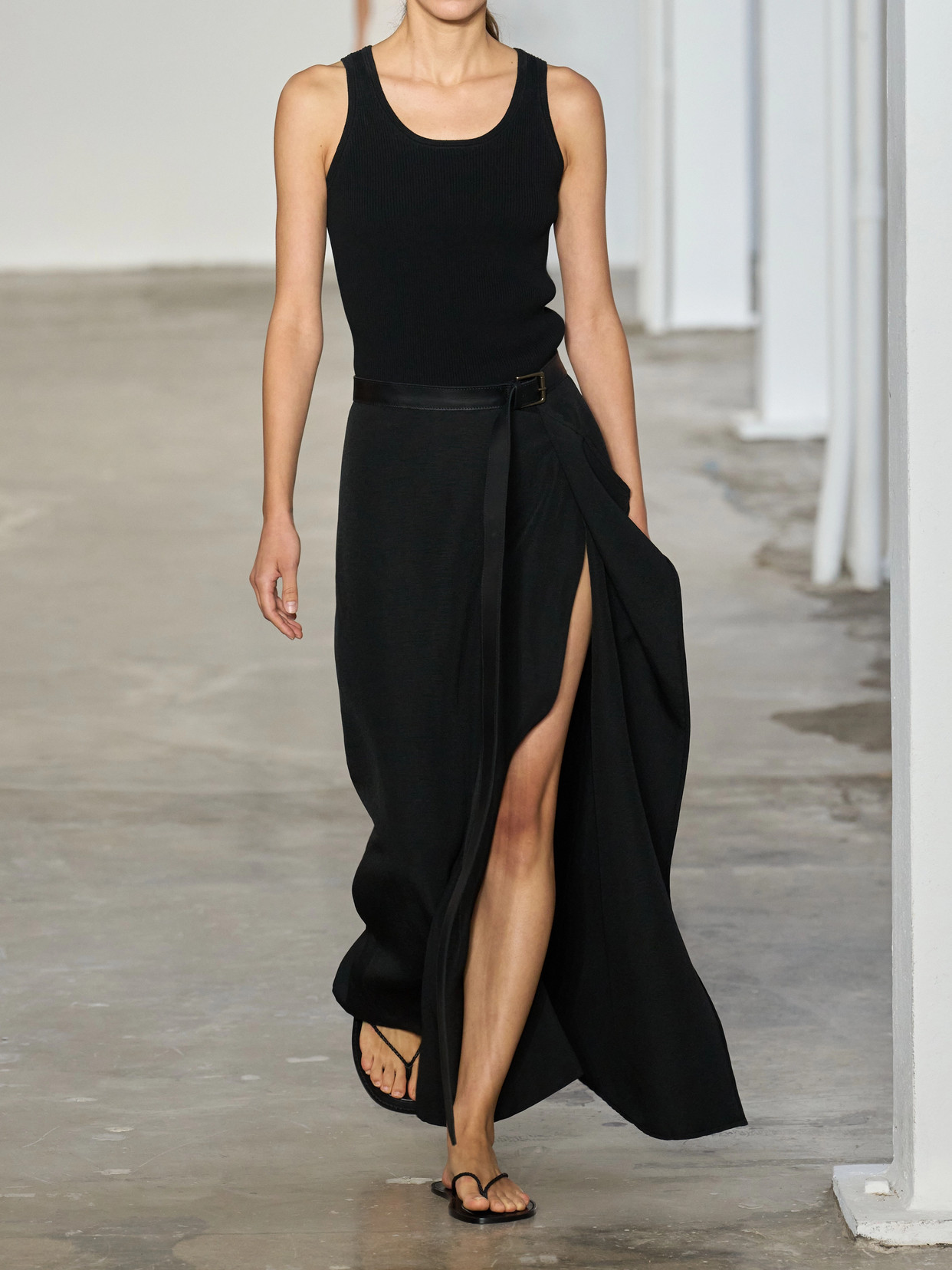 Ainsley Asymmetric Wrap Crepe Skirt With Leather-Belt Detail