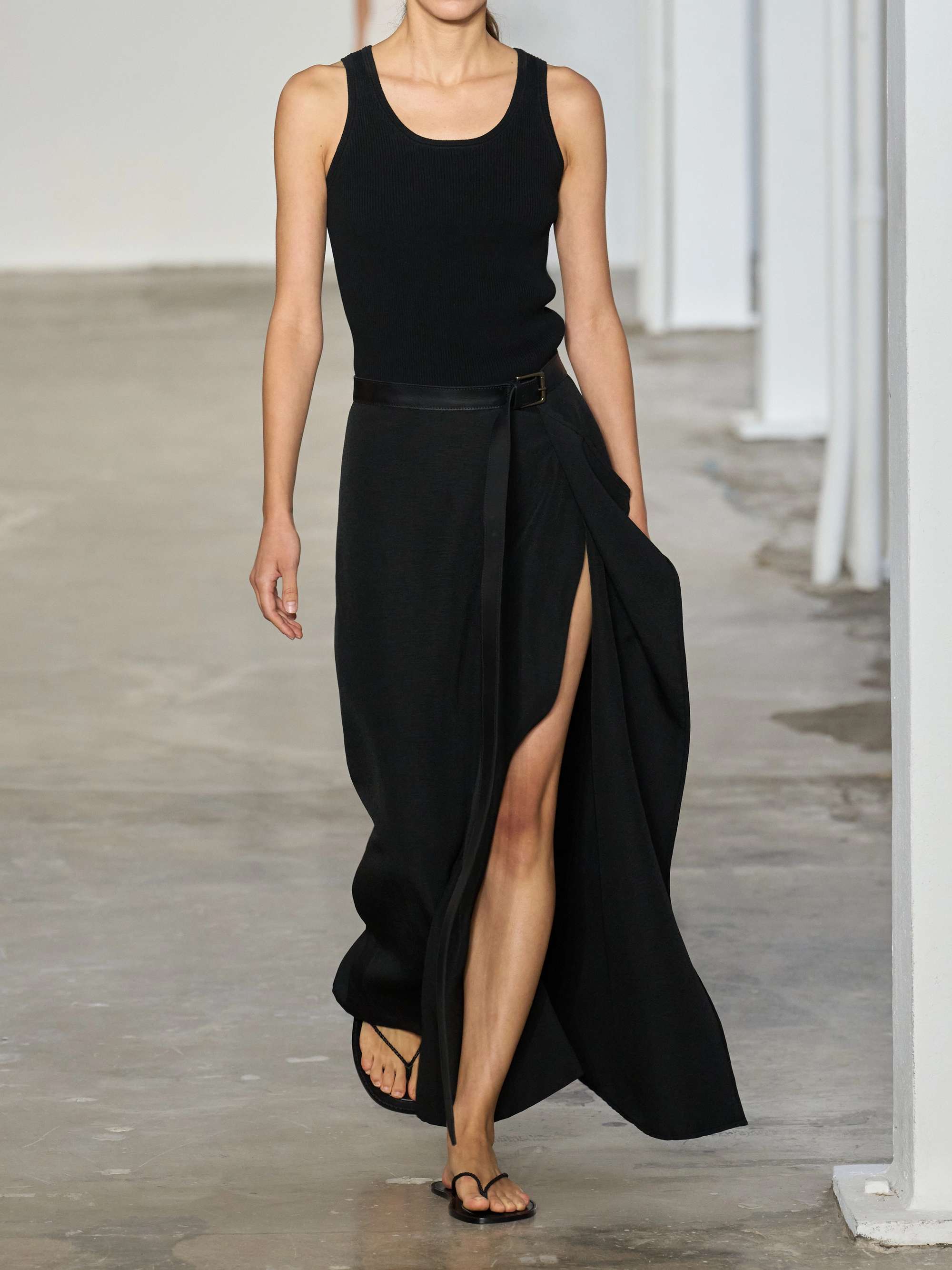 FFORME Ainsley asymmetric wrap crepe skirt with leather-belt