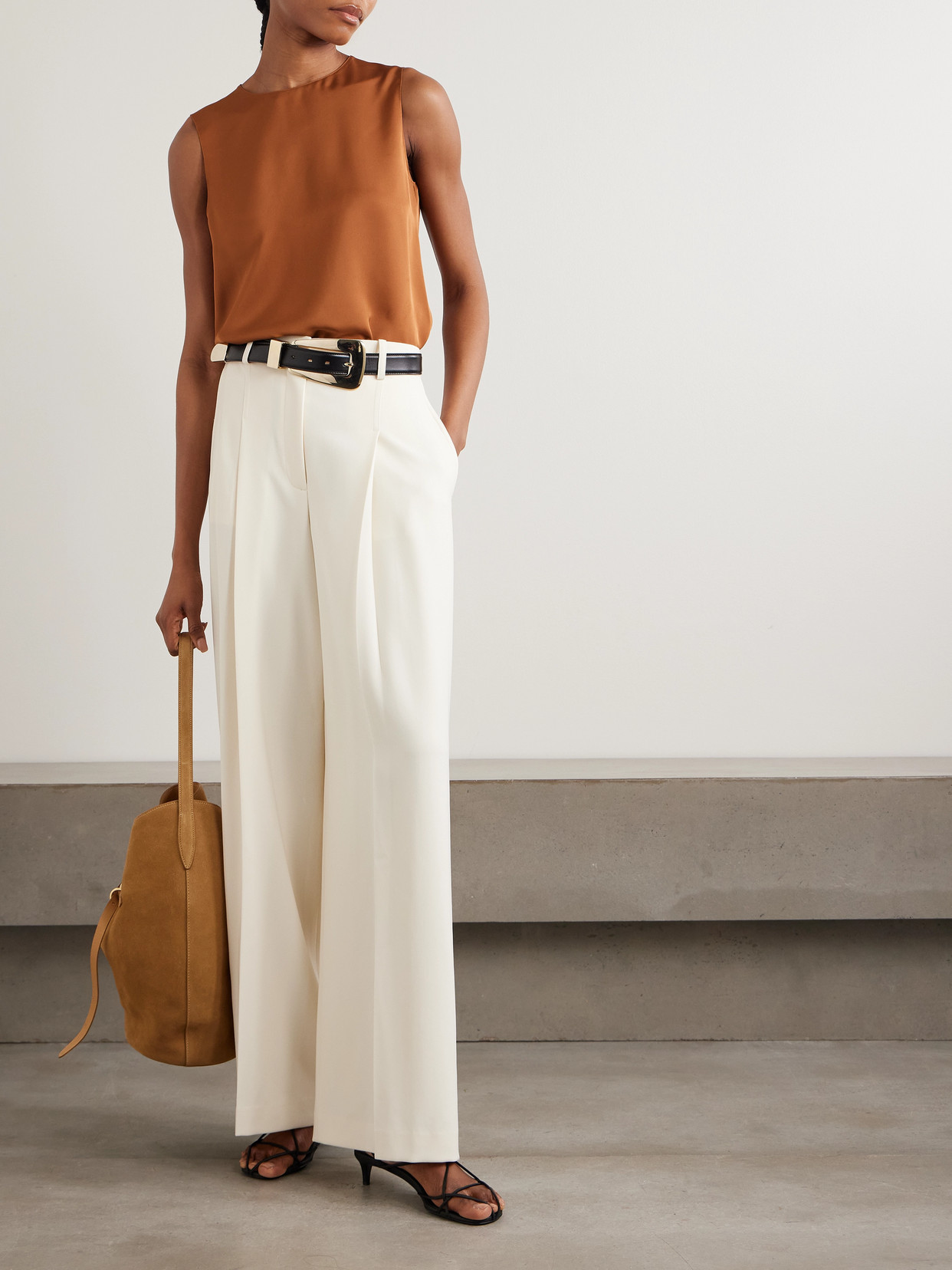 Theory Sleeveless Silk Blouse In Orange