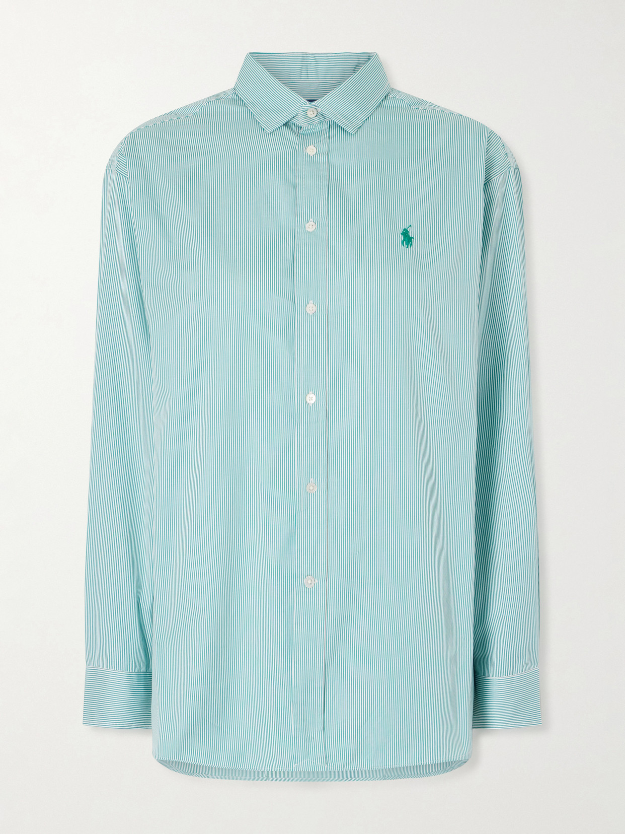 Polo Ralph Lauren Embroidered Striped Cotton-poplin Shirt In Blue