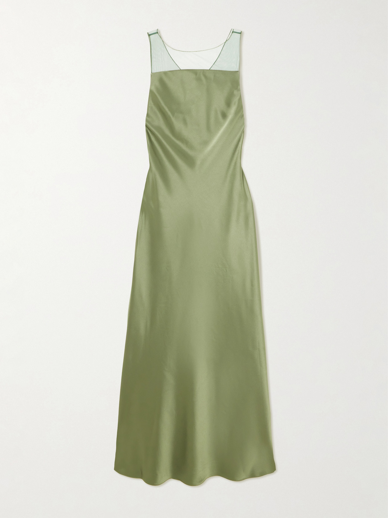 Polo Ralph Lauren Open-back Tulle-trimmed Satin Maxi Dress In Green
