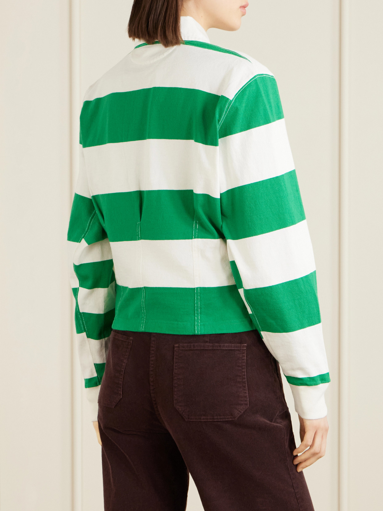 Polo Ralph Lauren Embroidered Striped Cotton Rugby Shirt In Green