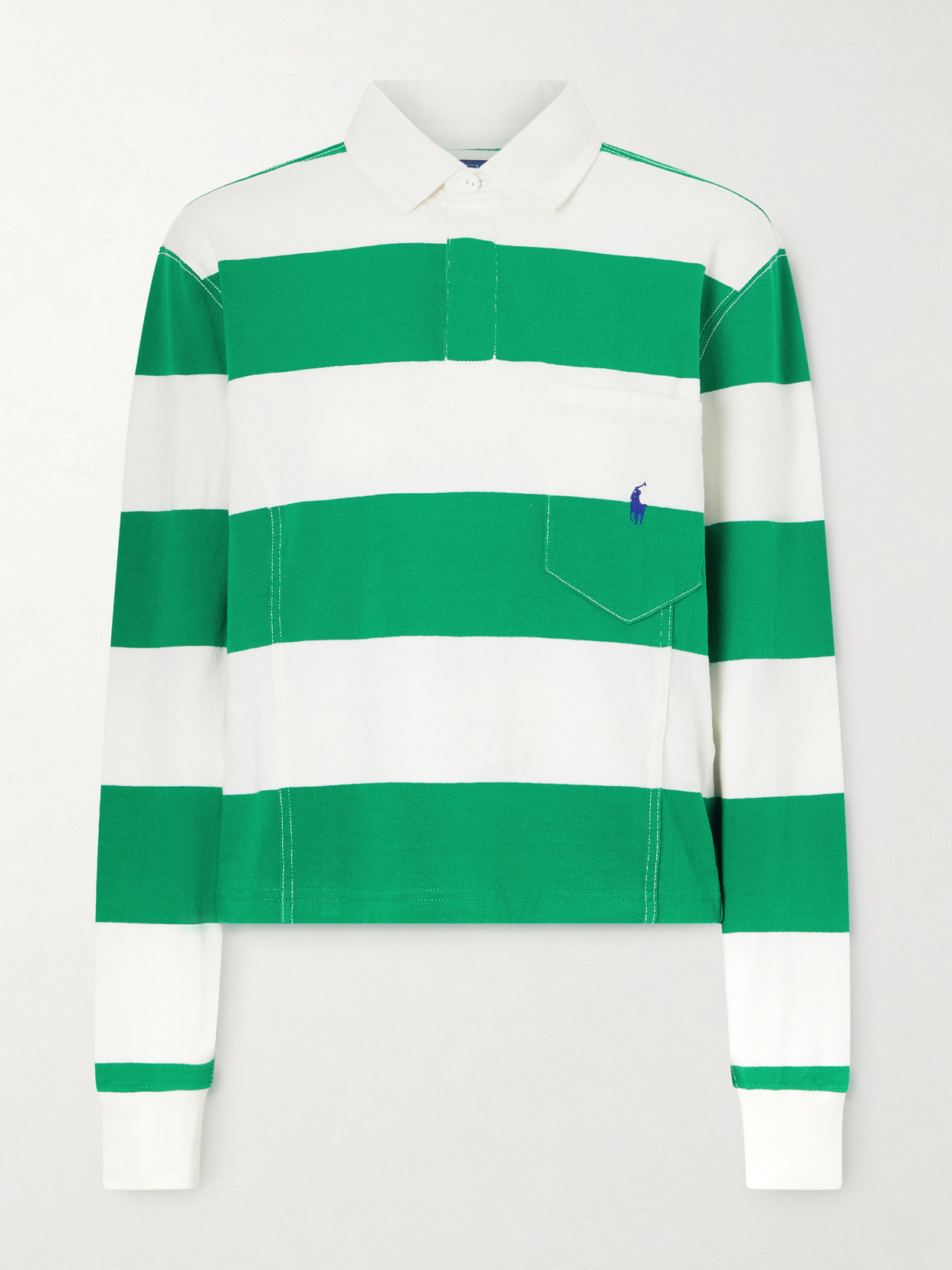Polo Ralph Lauren Embroidered Striped Cotton Rugby Shirt In Green