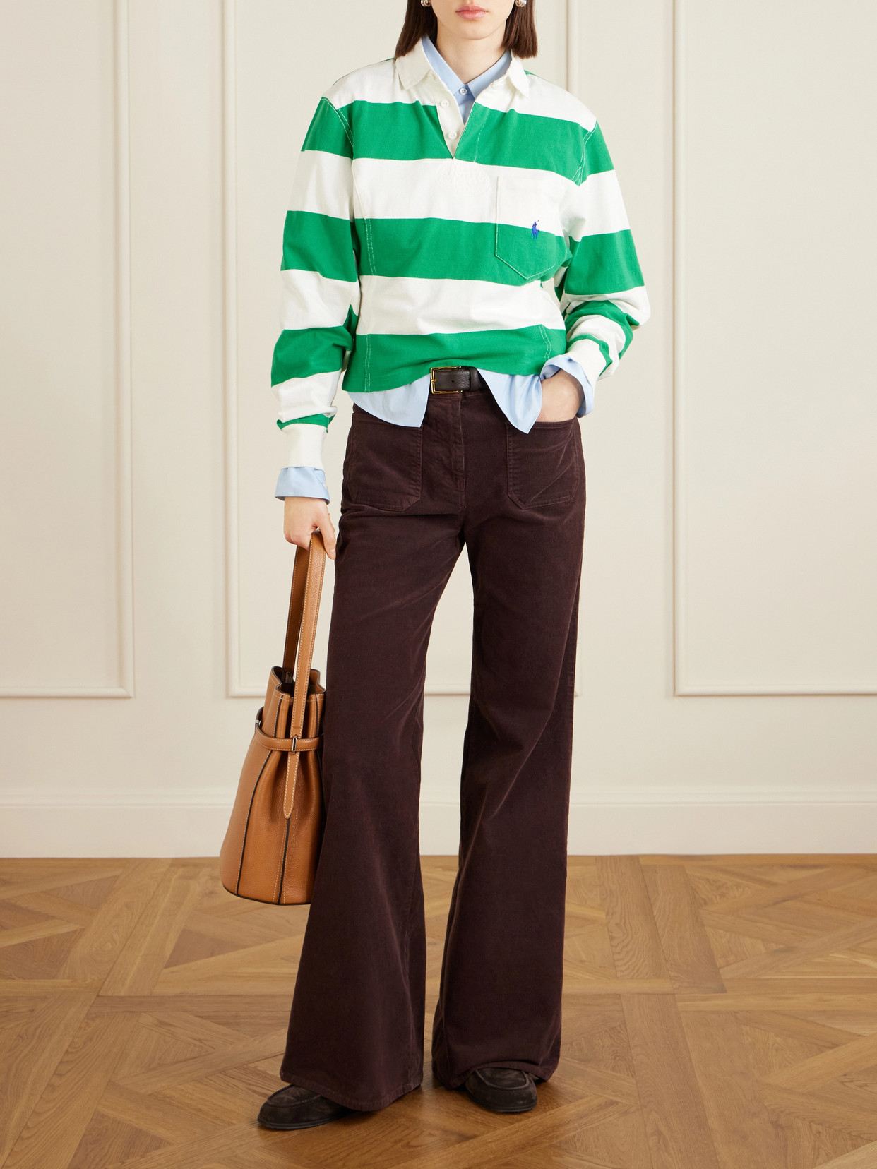 Polo Ralph Lauren Embroidered Striped Cotton Rugby Shirt In Green