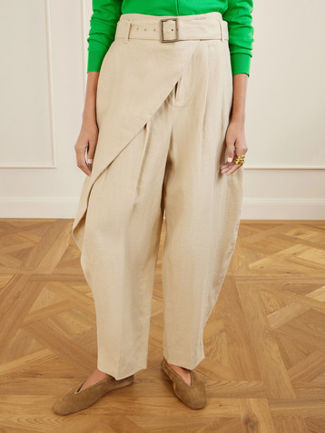 Polo Ralph Lauren Belted wrap-effect pleated linen tapered pants