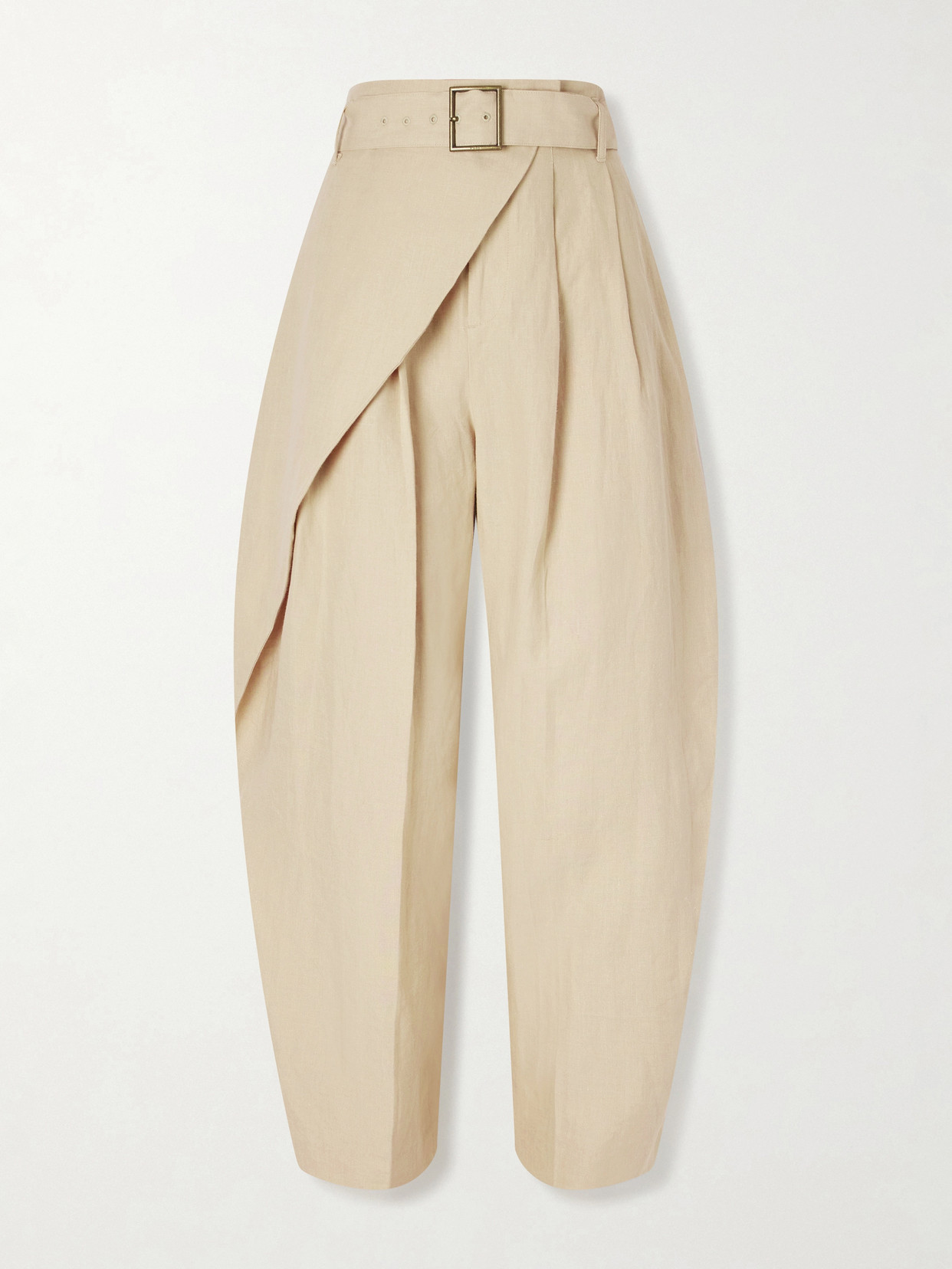 Polo Ralph Lauren Belted Wrap-effect Pleated Linen Tapered Pants In Brown