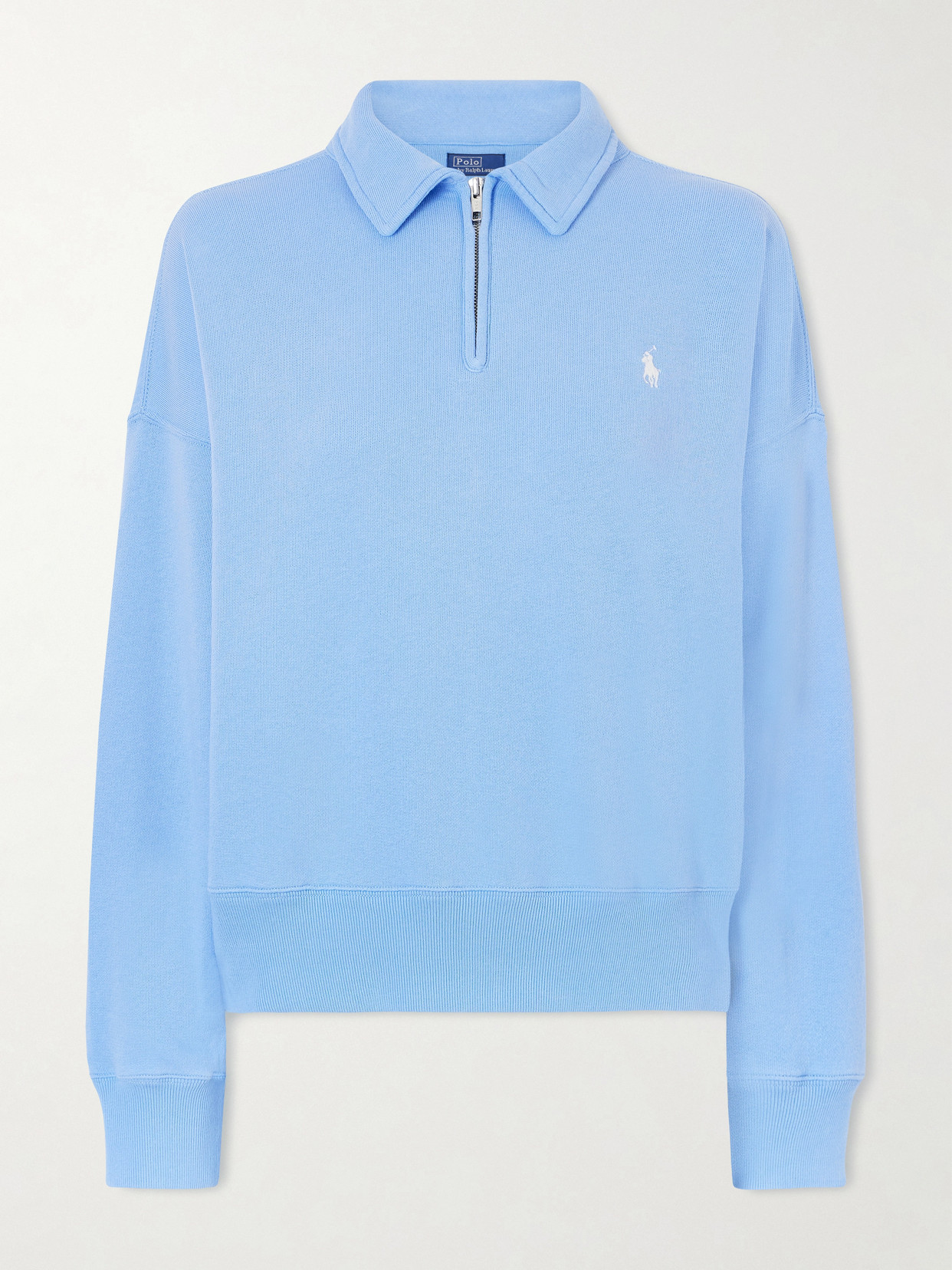 Polo Ralph Lauren Embroidered Cotton-blend Half-zip Sweater In Blue
