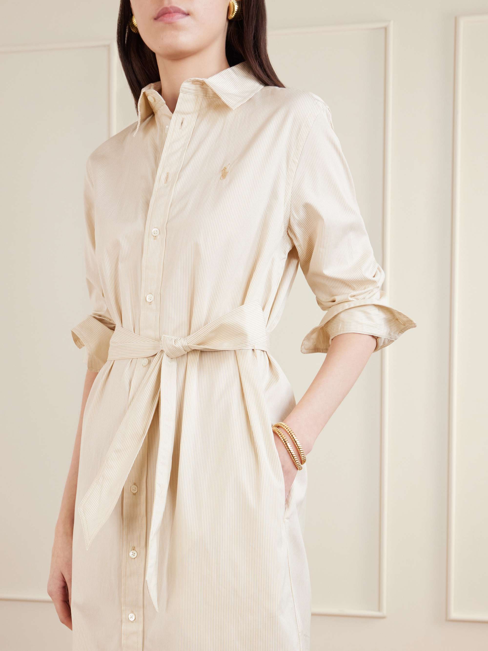 POLO RALPH LAUREN Belted striped cotton-poplin maxi shirt dress |  NET-A-PORTER