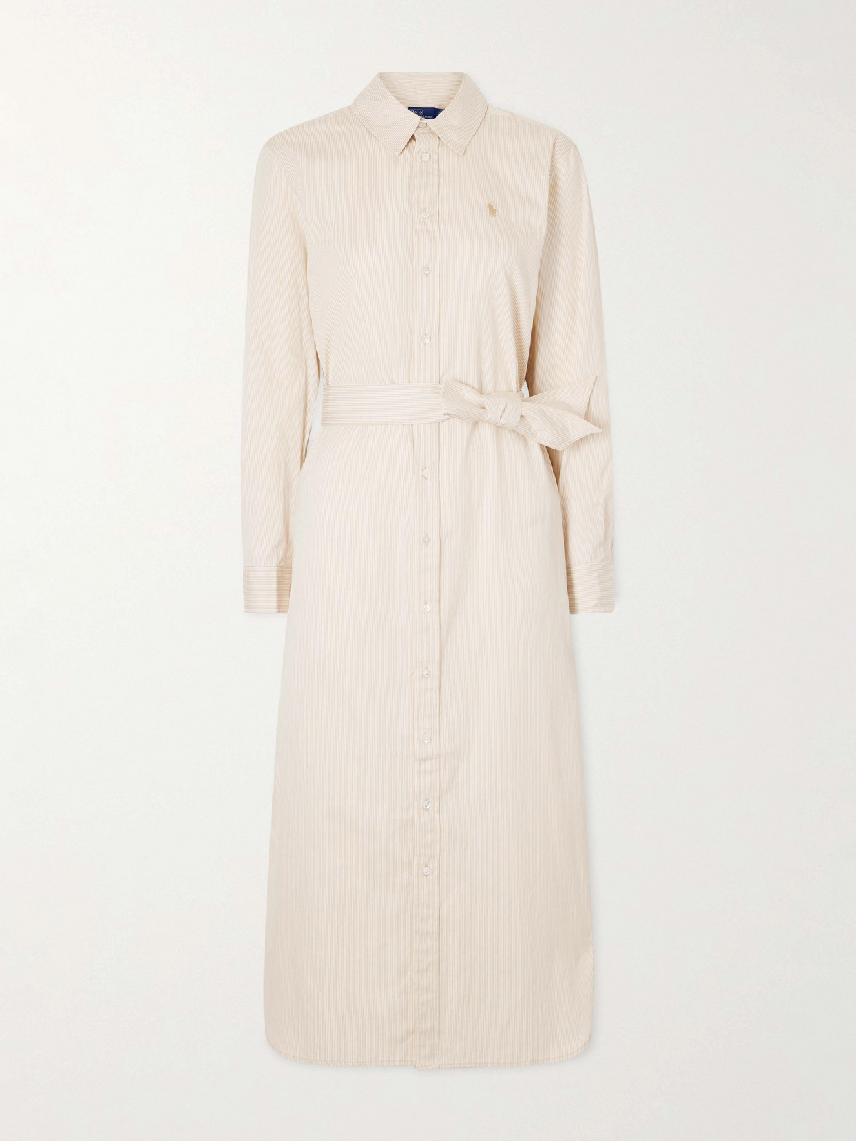 Polo Ralph Lauren Belted Striped Cotton-poplin Maxi Shirt Dress In Neutral