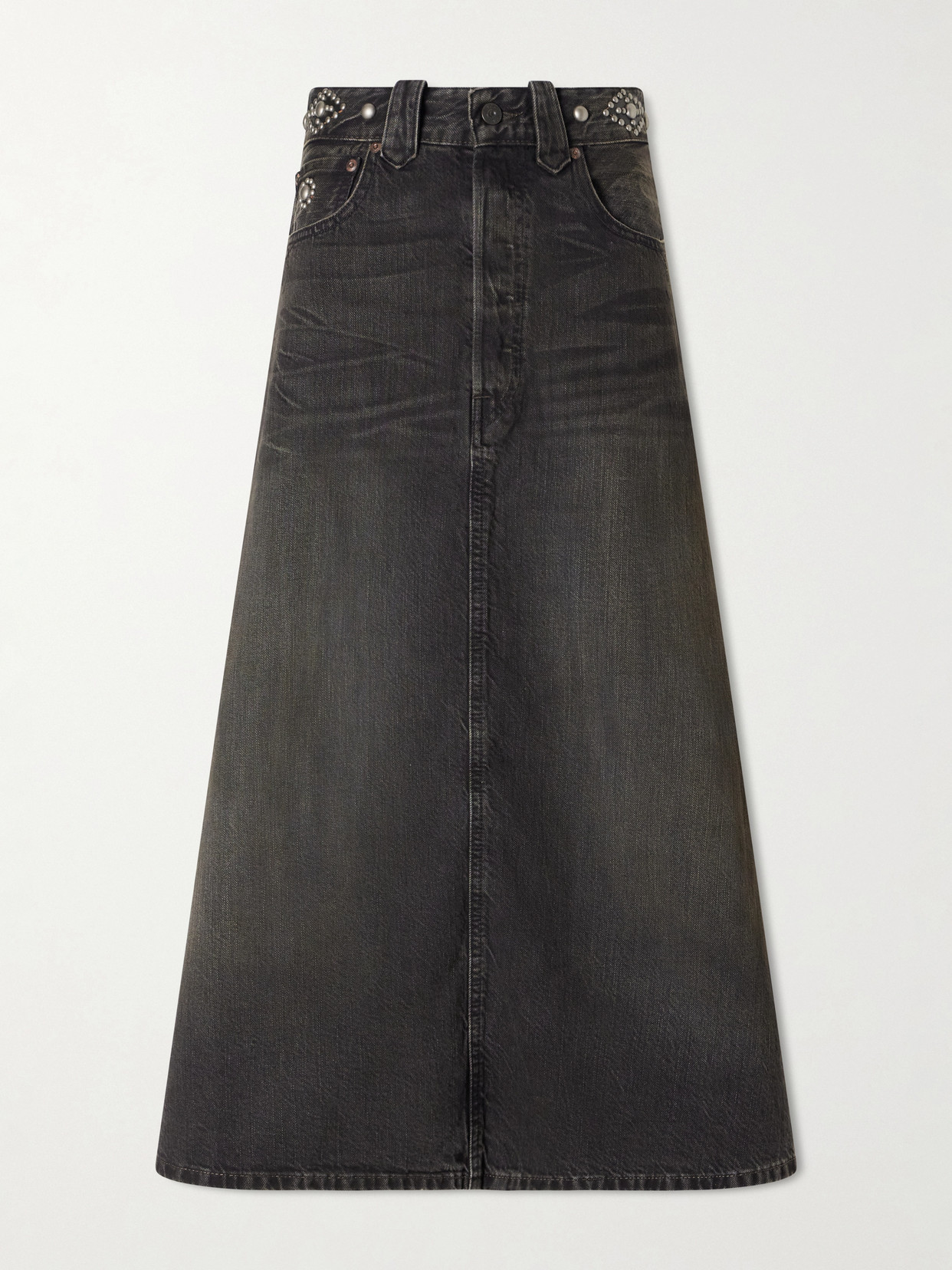 Rrl Danielle Studded Denim Midi Skirt In Black
