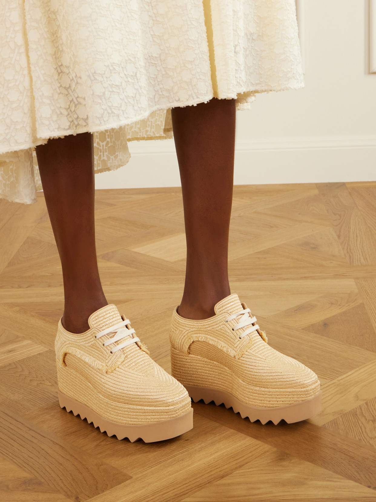 Stella Mccartney Elyse Woven Raffia Platform Brogues In Multi