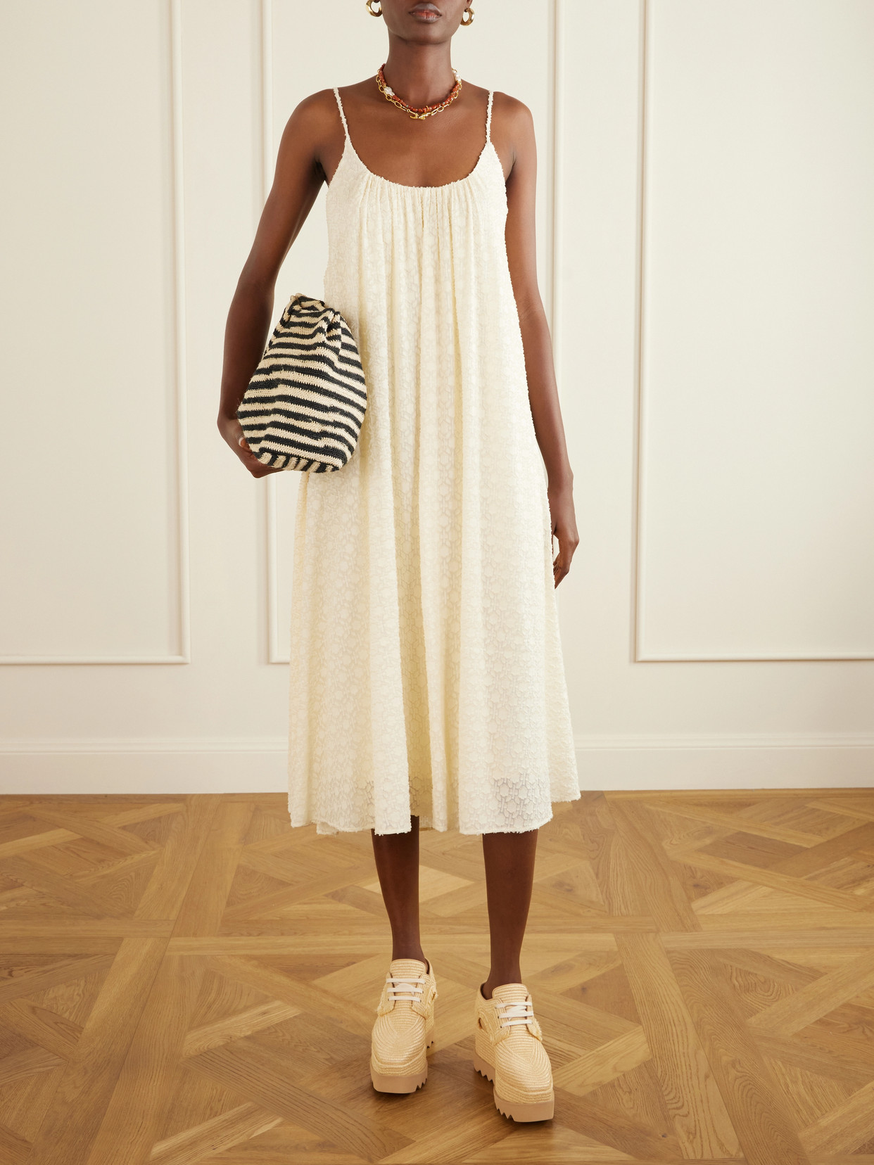 Stella Mccartney Elyse Woven Raffia Platform Brogues In Multi