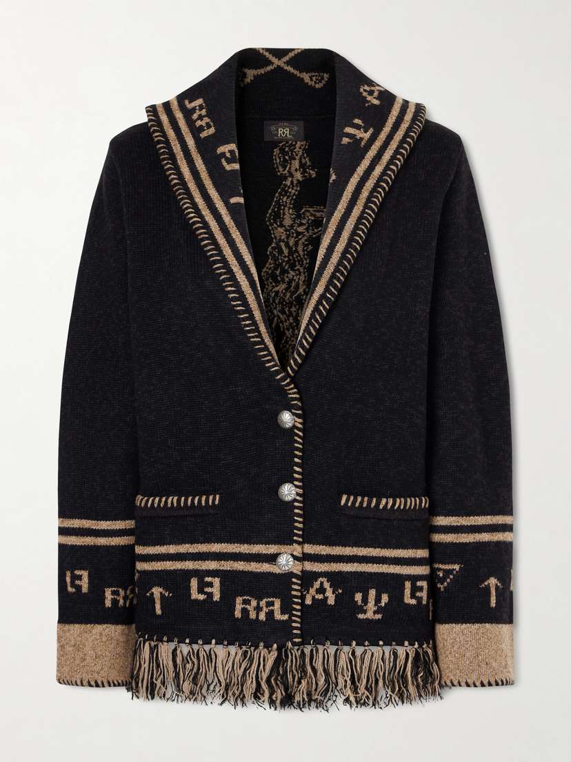 RRL Jane Fringed Wool And Silk-blend Intarsia Cardigan