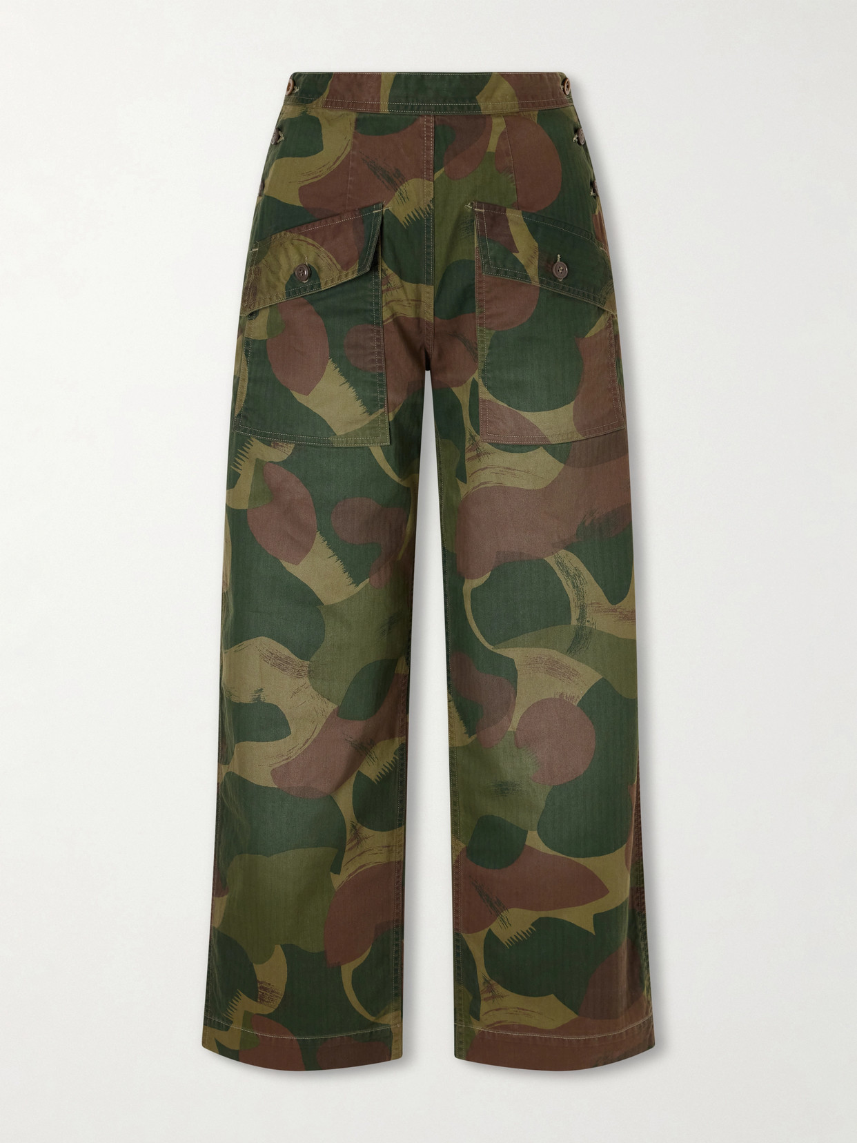 Rrl Camouflage-print Cotton Wide-leg Pants In Green