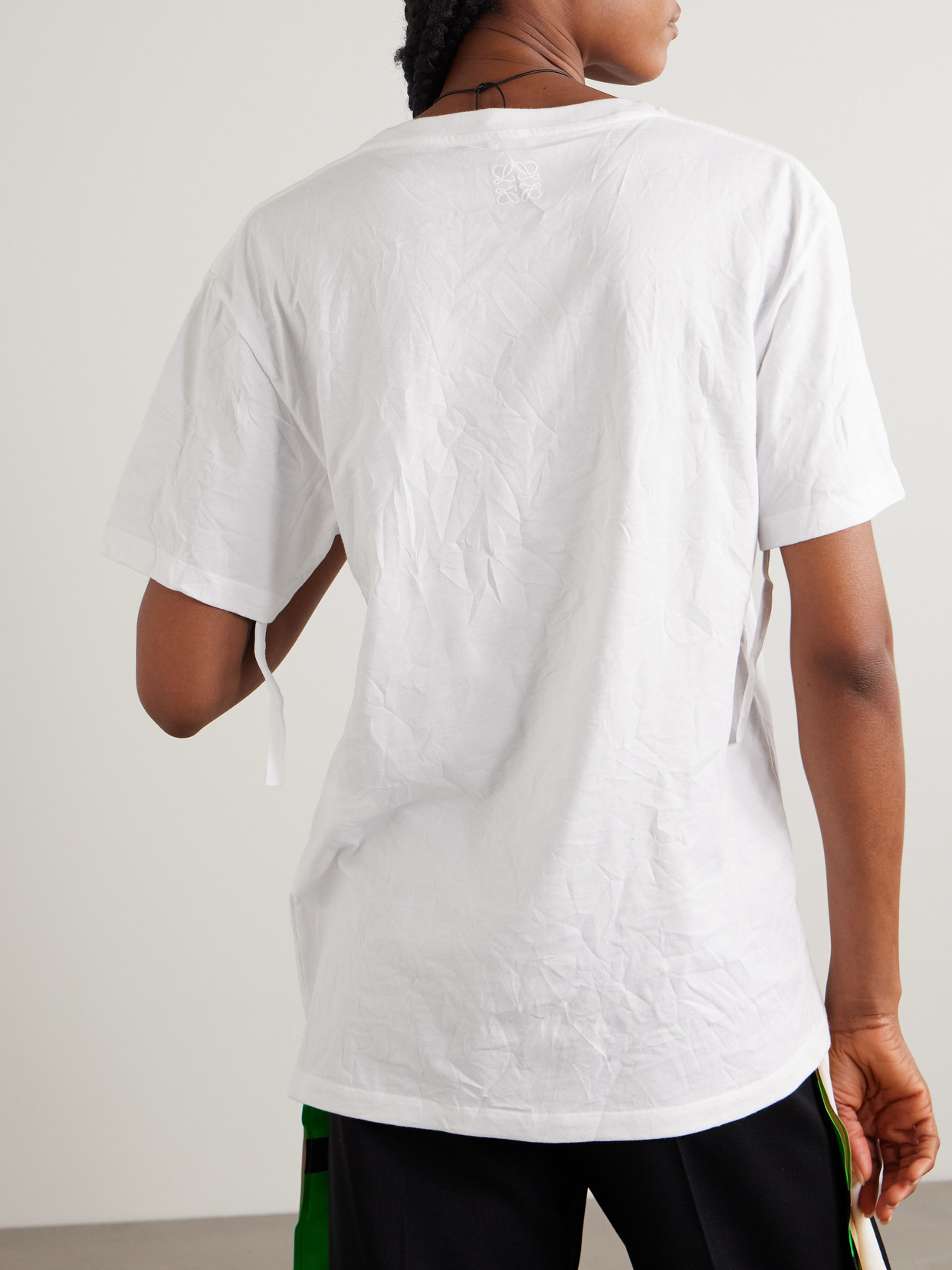 Loewe Womens White Brand-print Relaxed-fit Woven T-shirt
