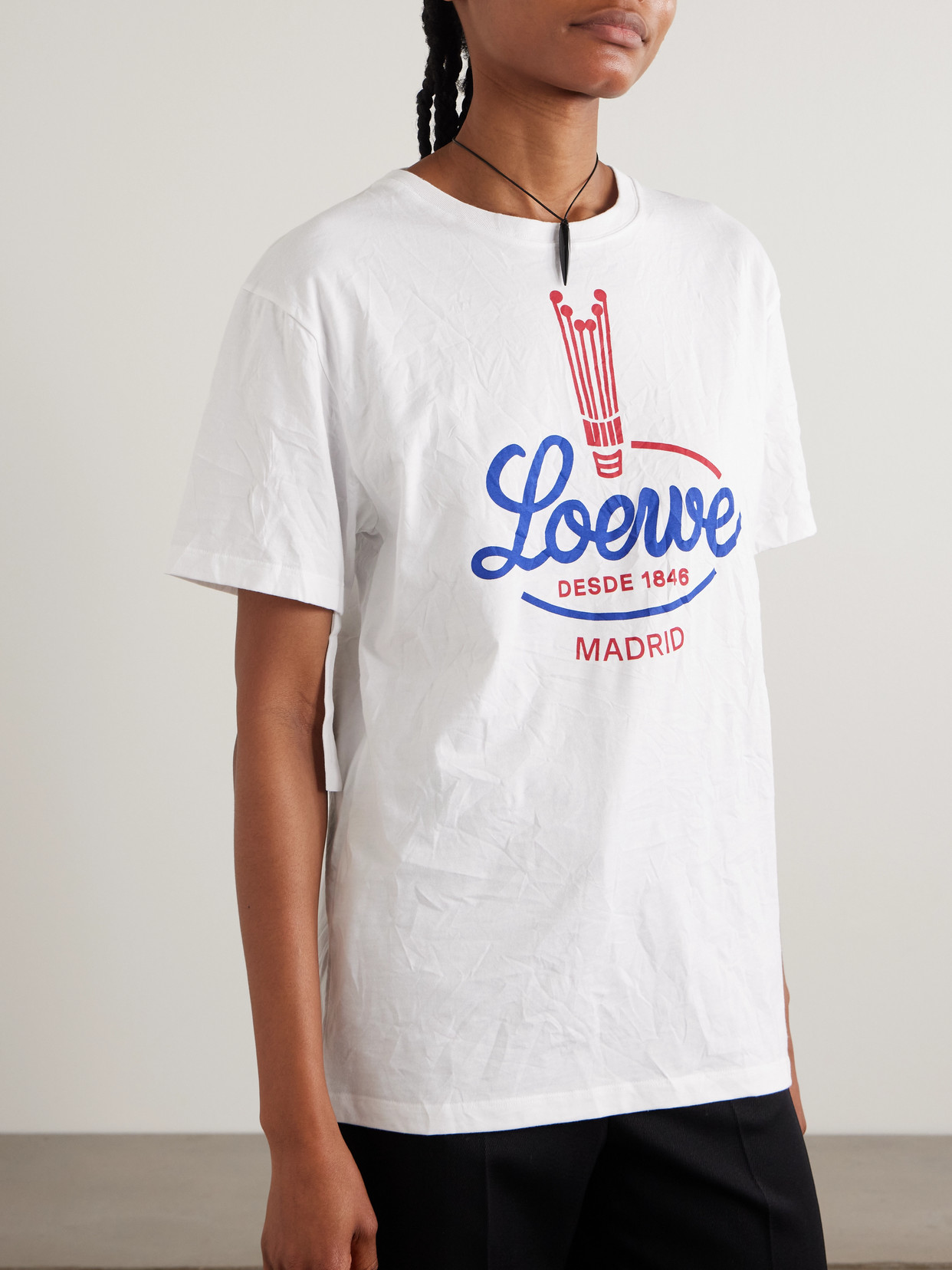 Loewe Womens White Brand-print Relaxed-fit Woven T-shirt