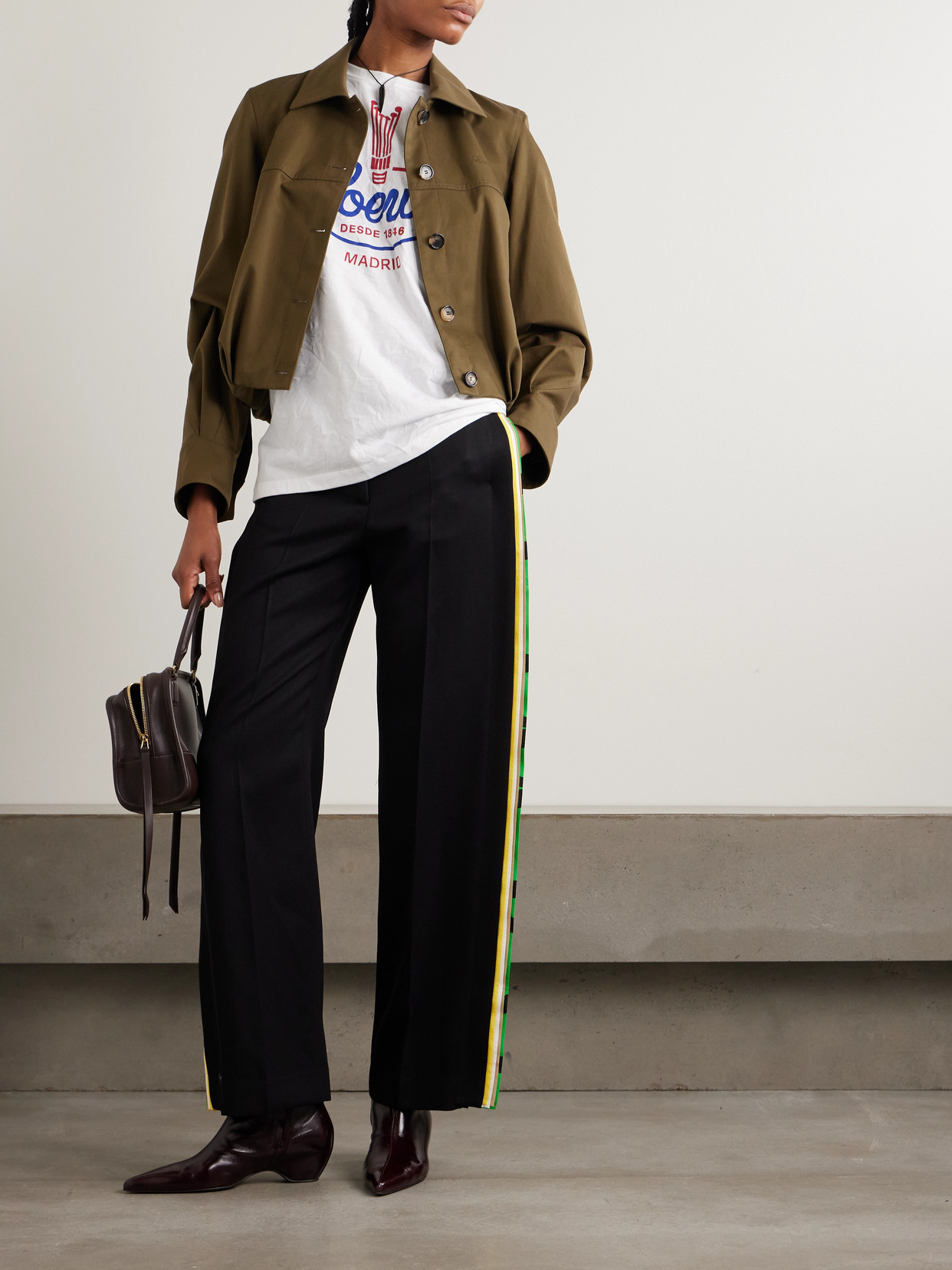 Loewe Womens White Brand-print Relaxed-fit Woven T-shirt