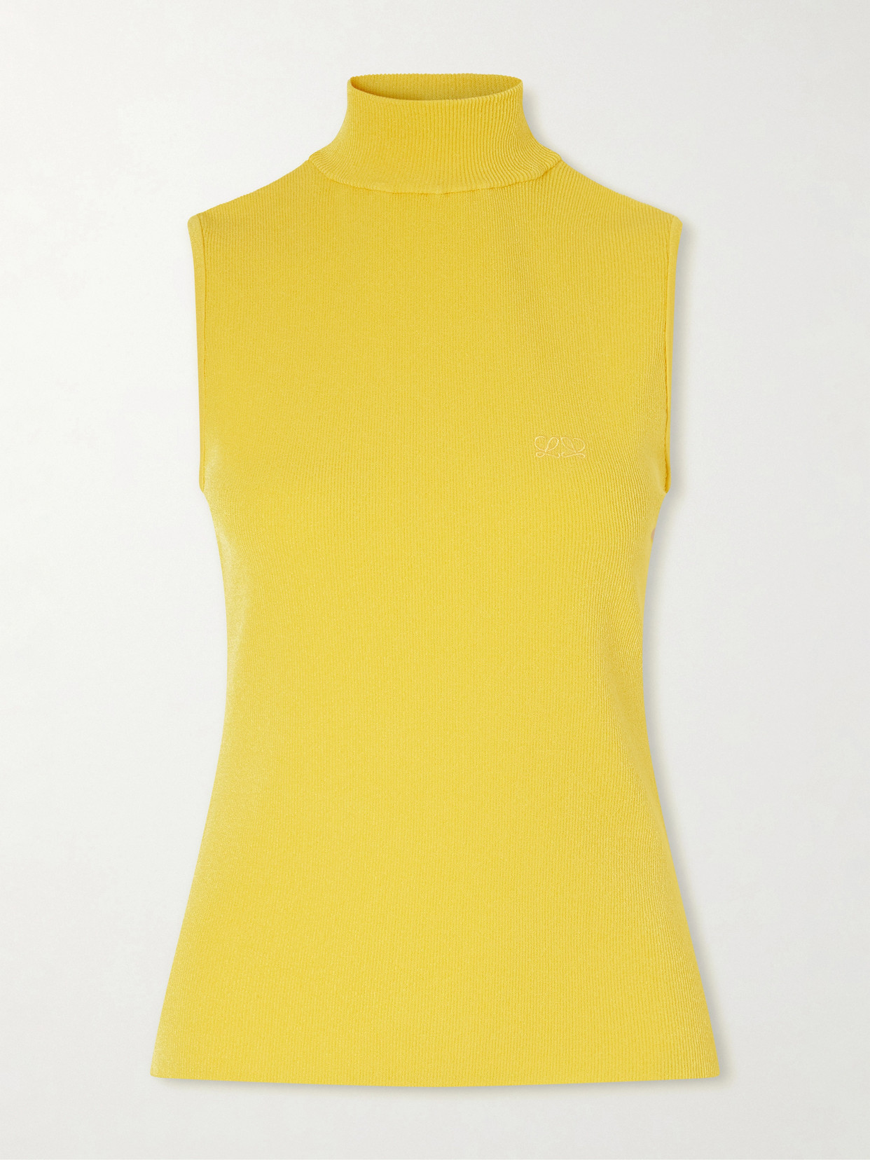 Loewe Logo-embroidered Ribbed-knit Turtleneck Top In Yellow