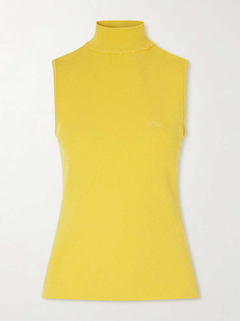 Loewe Logo-embroidered Ribbed-knit Turtleneck Top