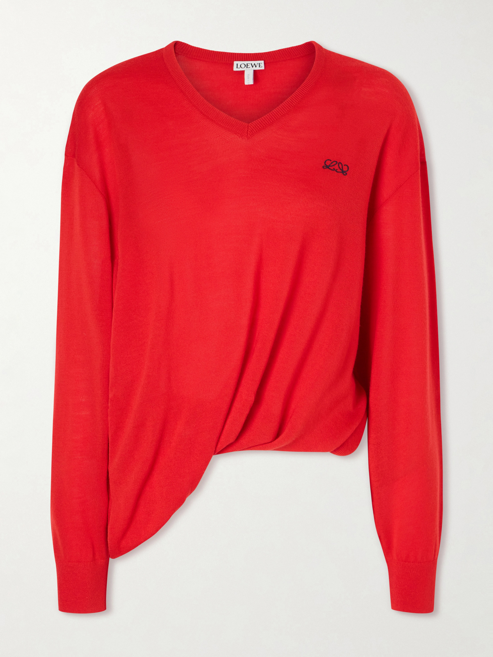 Loewe Asymmetric draped embroidered wool-blend sweater thumbnail
