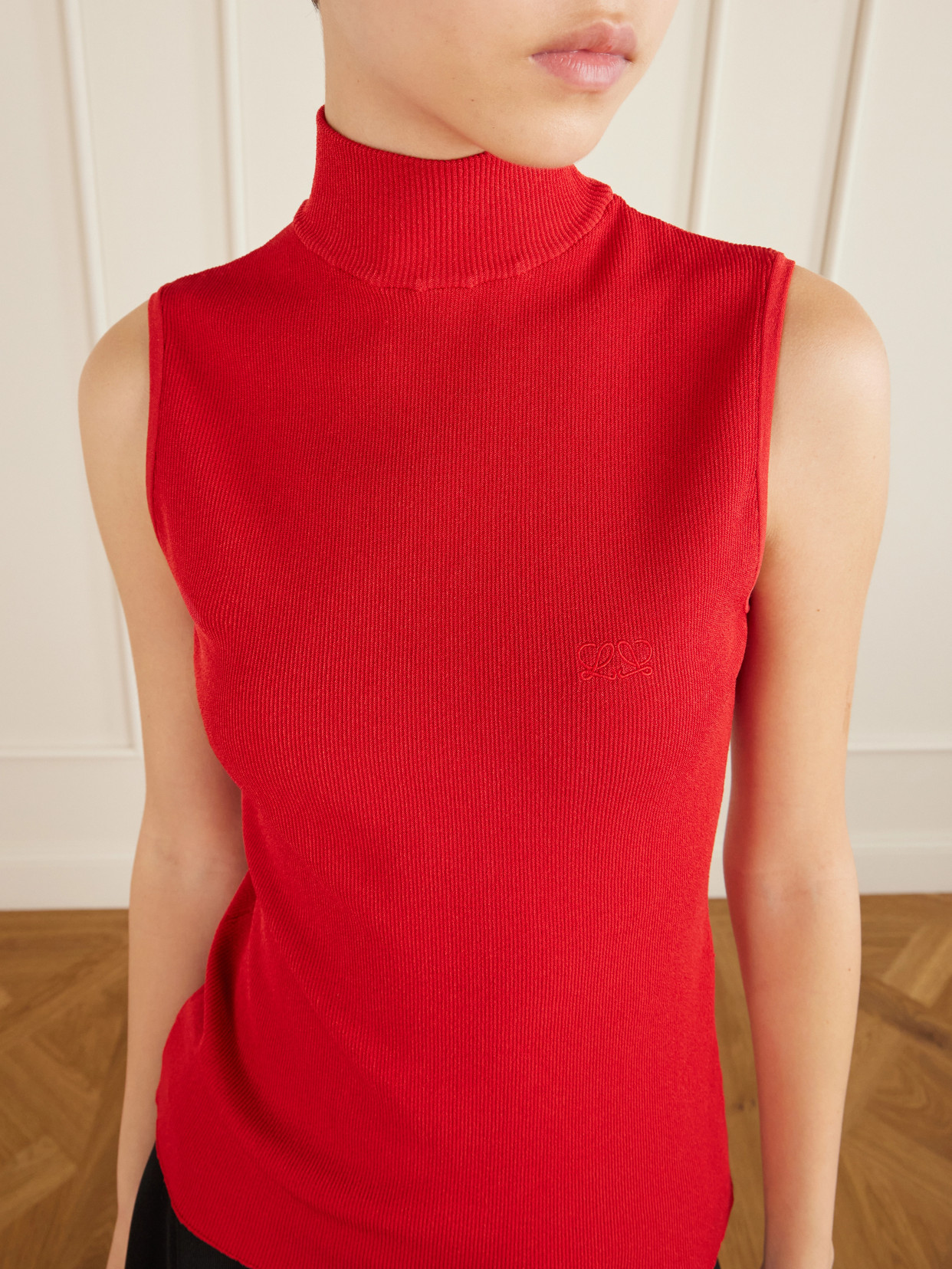Logo-Embroidered Ribbed-Knit Turtleneck Top