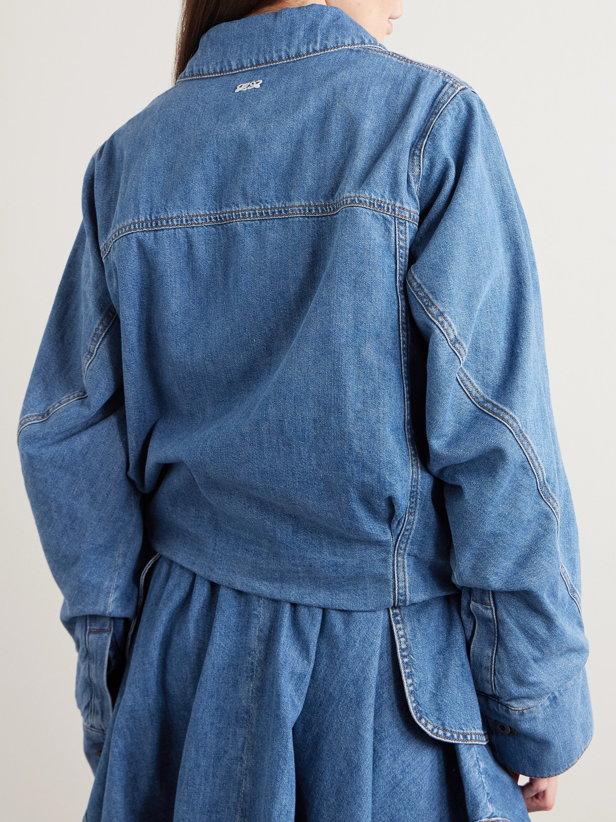 Loewe Cropped Denim Jacket With Wide Sleeves In Blue