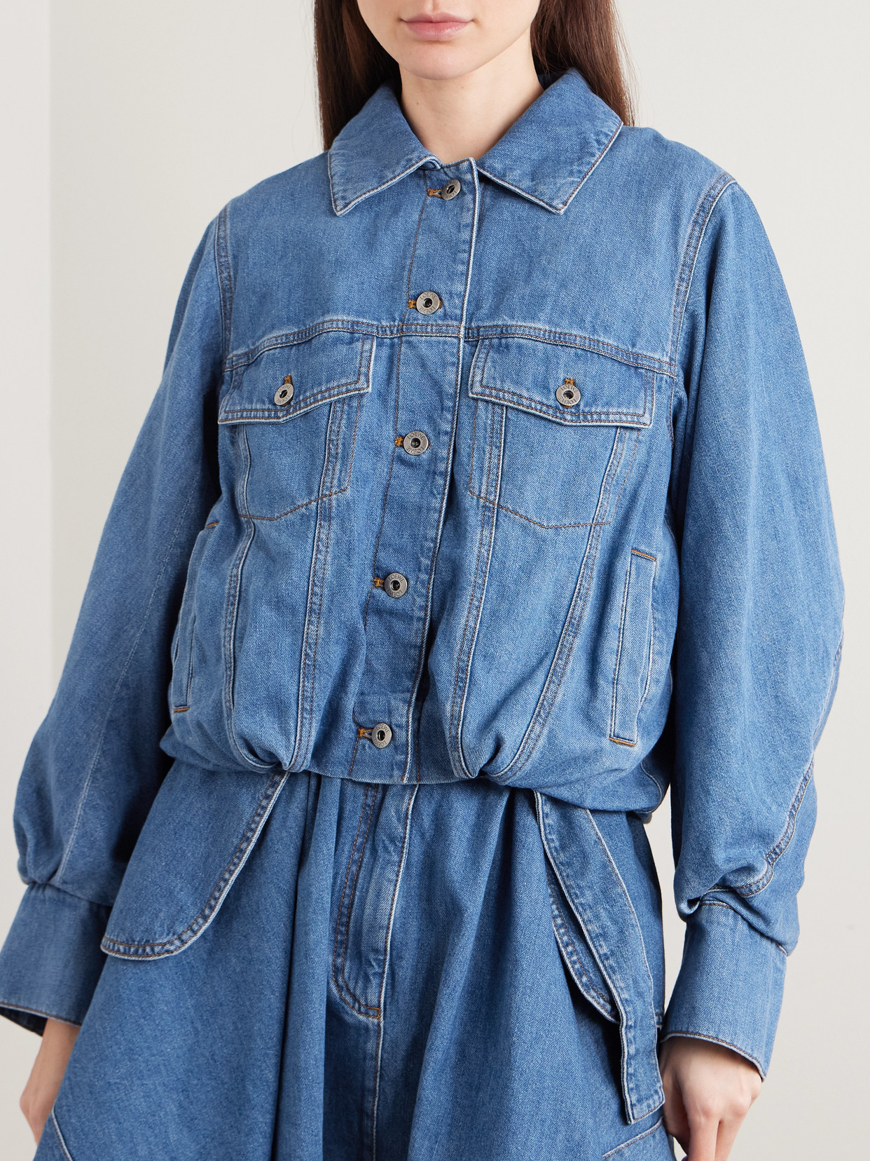 Loewe Cropped Denim Jacket With Wide Sleeves In Blue