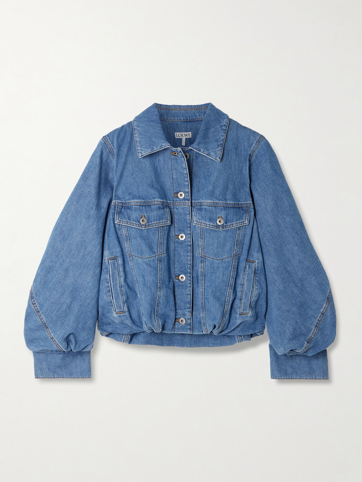 Loewe Gathered Denim Jacket In Blue