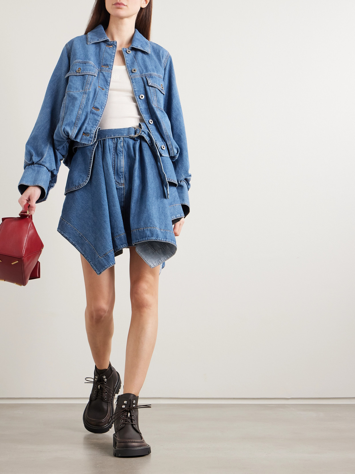 Loewe Cropped Denim Jacket With Wide Sleeves In Blue