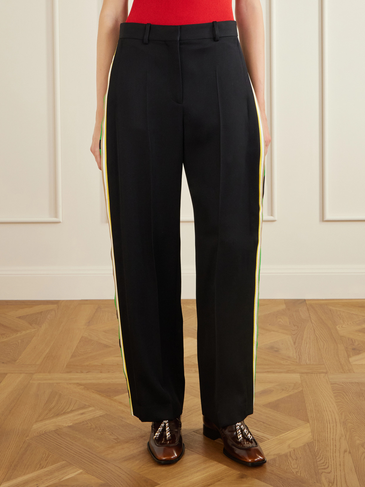 Striped Wool Straight-Leg Pants