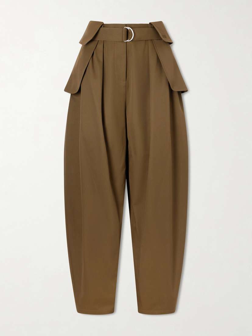 Loewe Belted Pleated Cotton And Silk-blend Wide-leg Pants