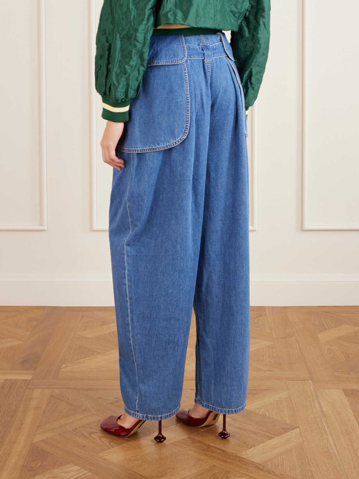 Loewe Womens Light Blue Side-flap Balloon-leg High-rise Jeans