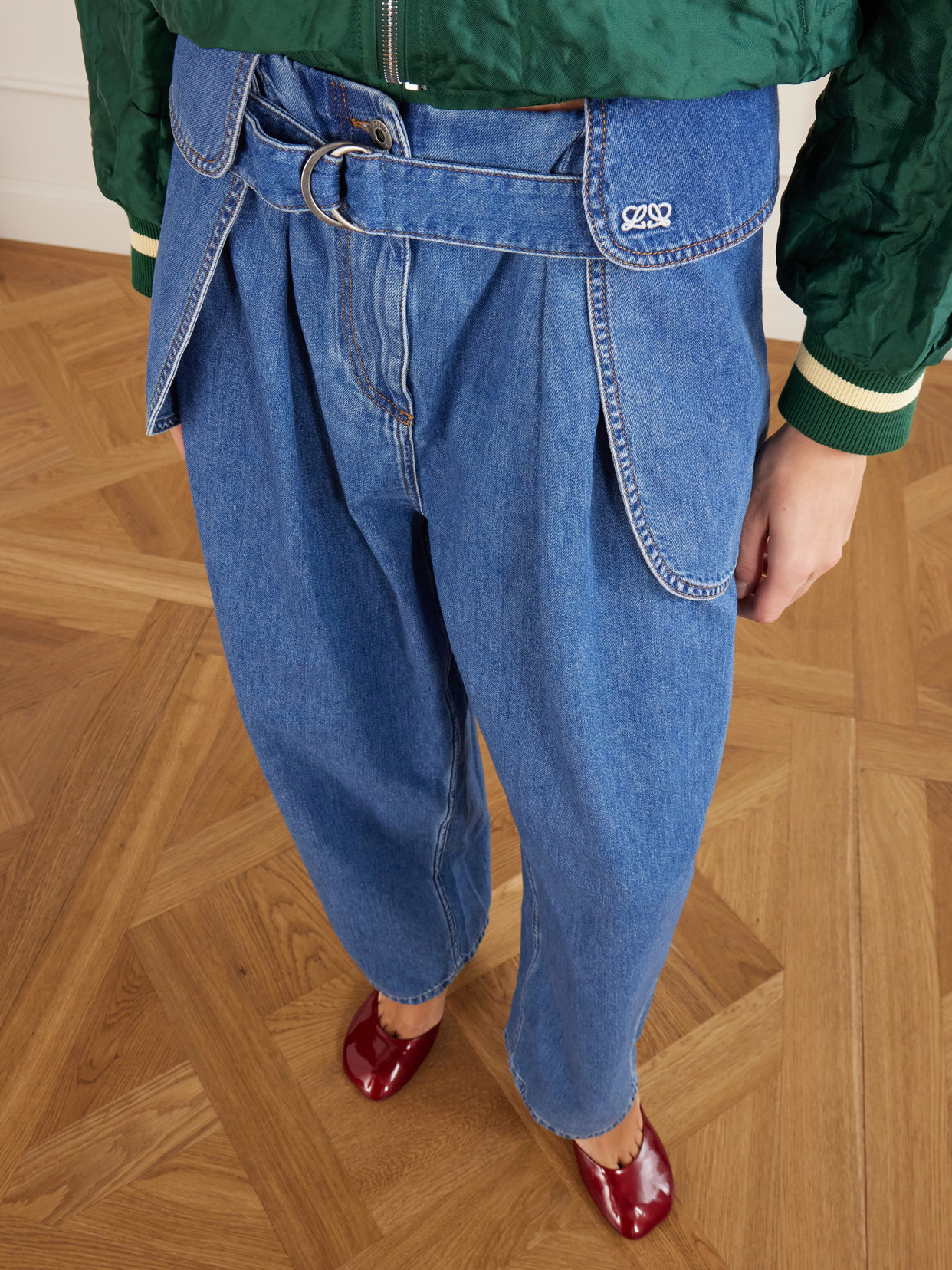 Loewe Womens Light Blue Side-flap Balloon-leg High-rise Jeans