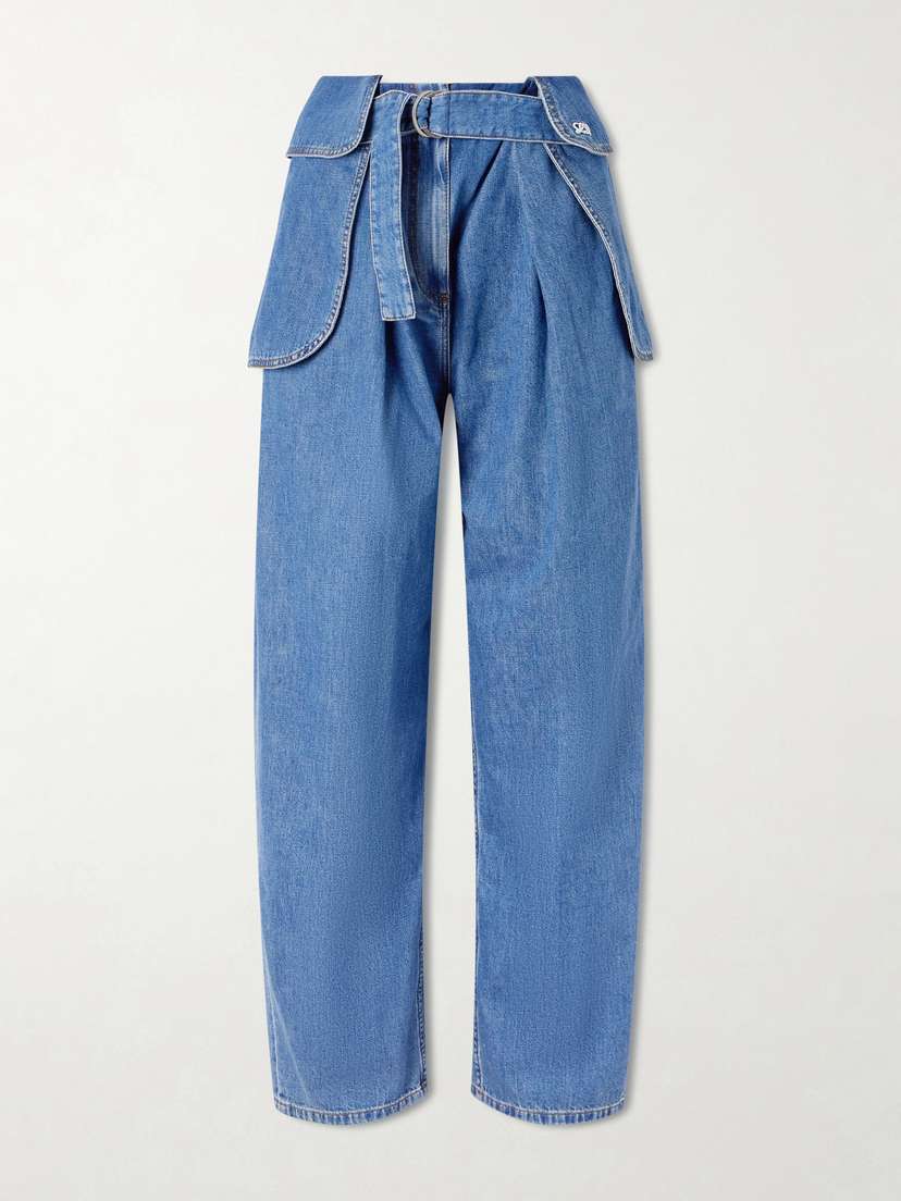Loewe — Belted pleated wide-leg jeans