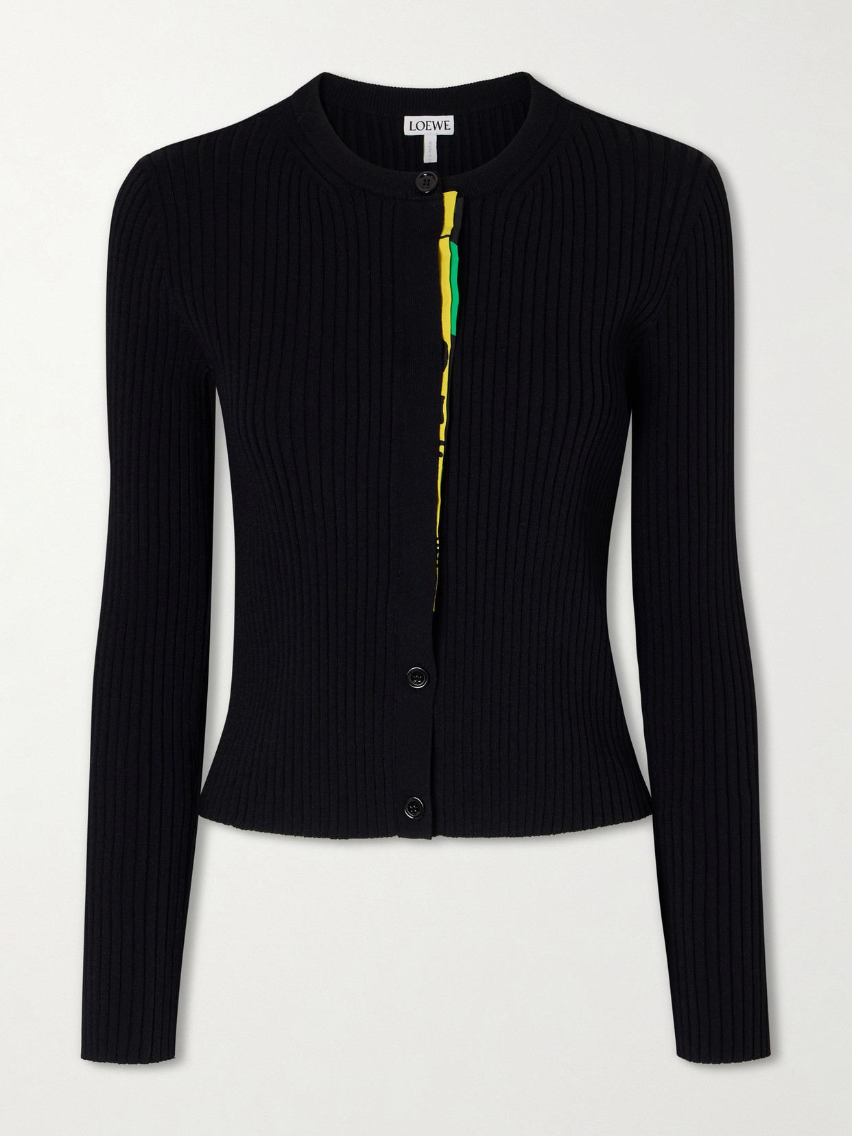Loewe Satin-trimmed Ribbed-knit Cardigan In Black
